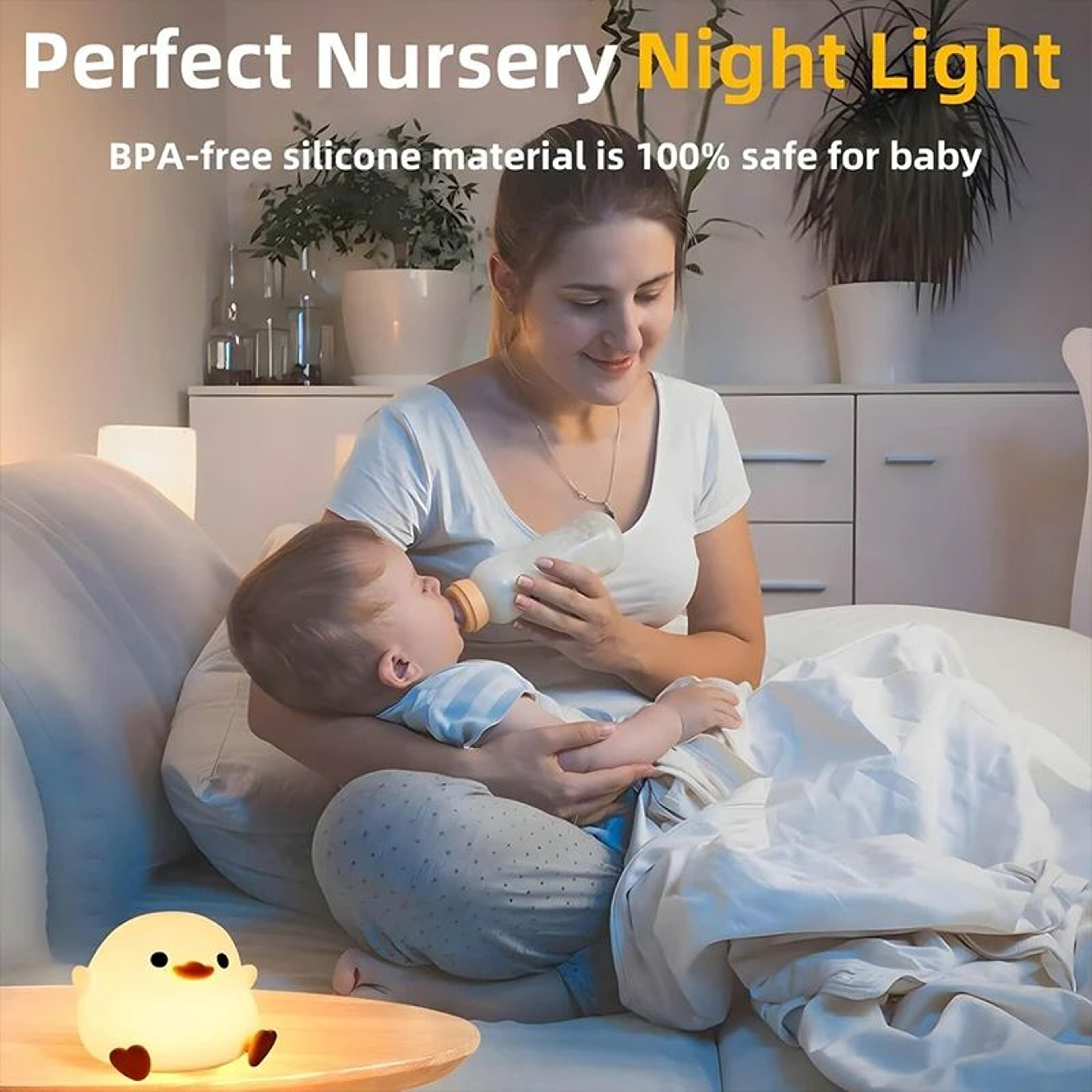 Cute Duck Silicone LED Night Light  Rechargeable Touch Dimmable Nursery Bedside Lamp 2
