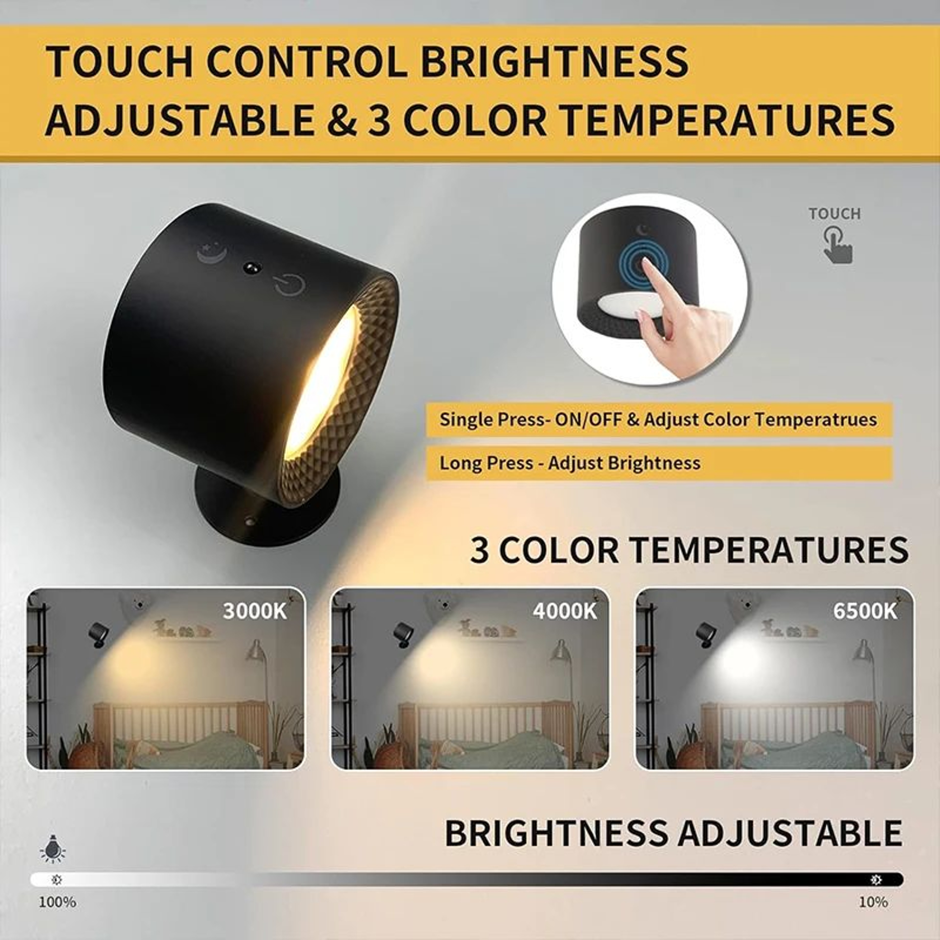 Rechargeable Magnetic LED Wall Sconce  360 Rotating Touch  Remote Control Reading Light 2