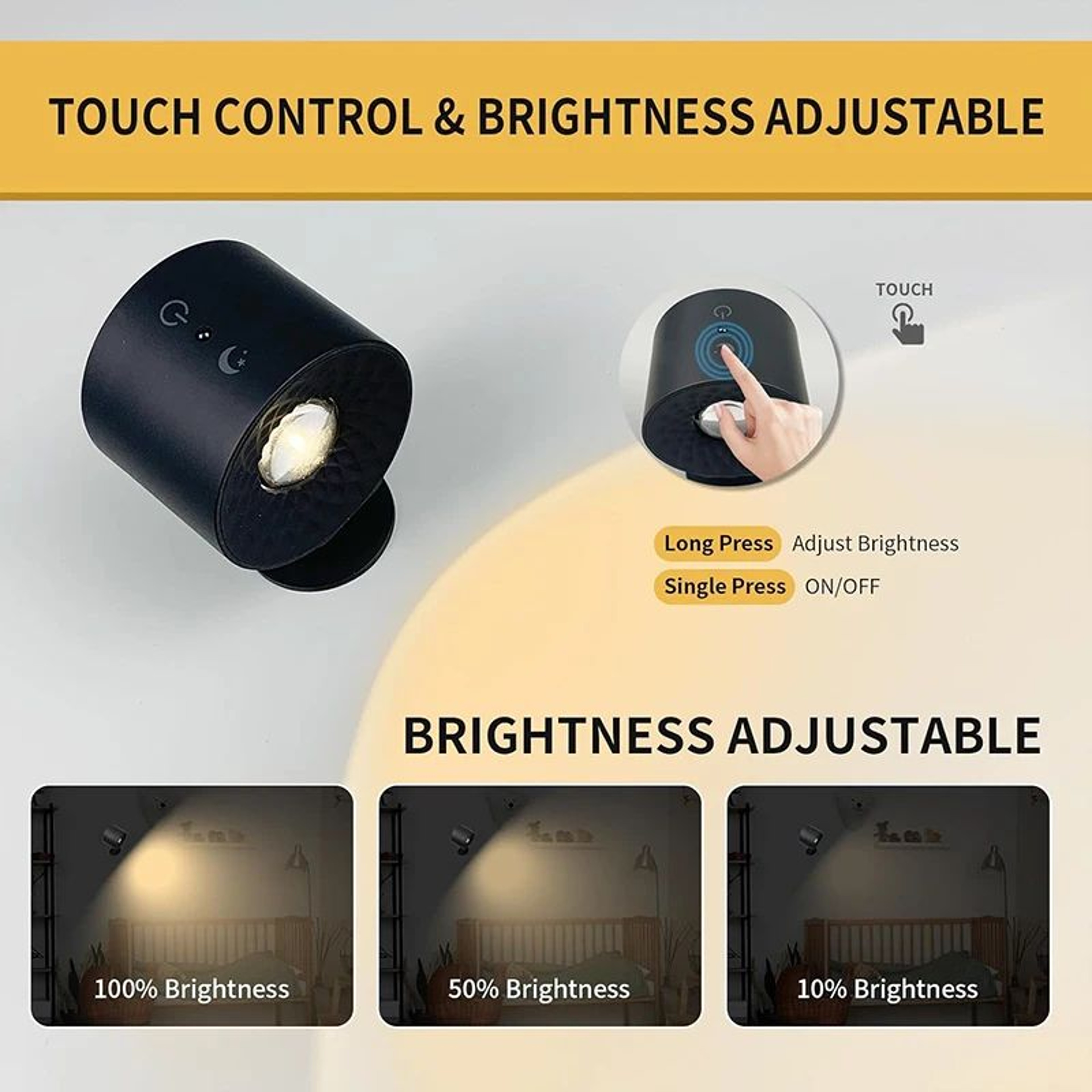 Rechargeable Magnetic LED Wall Sconce  360 Rotating Touch  Remote Control Reading Light 3