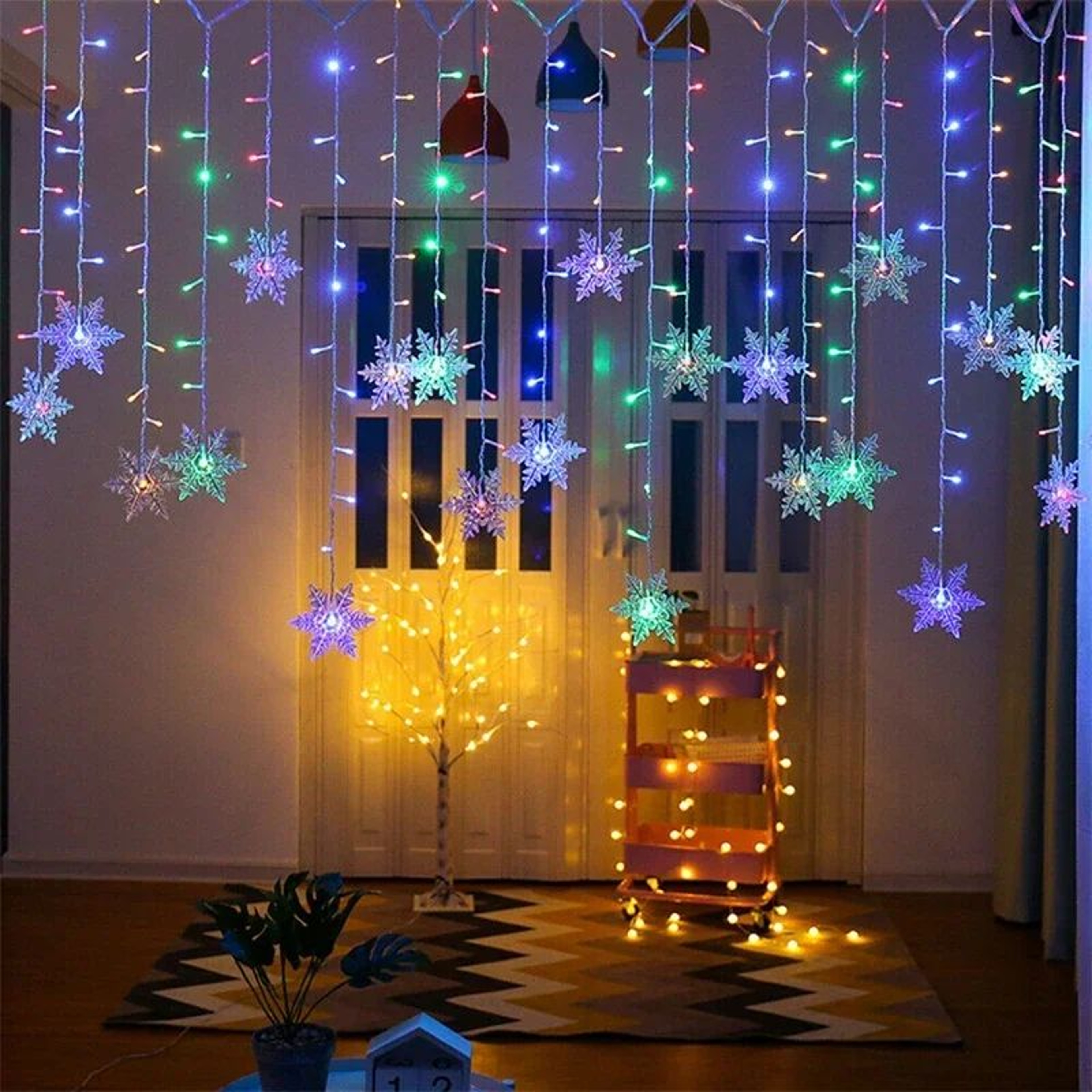 Christmas Snowflake LED Curtain String Lights  Flashing Holiday Fairy Garland 1