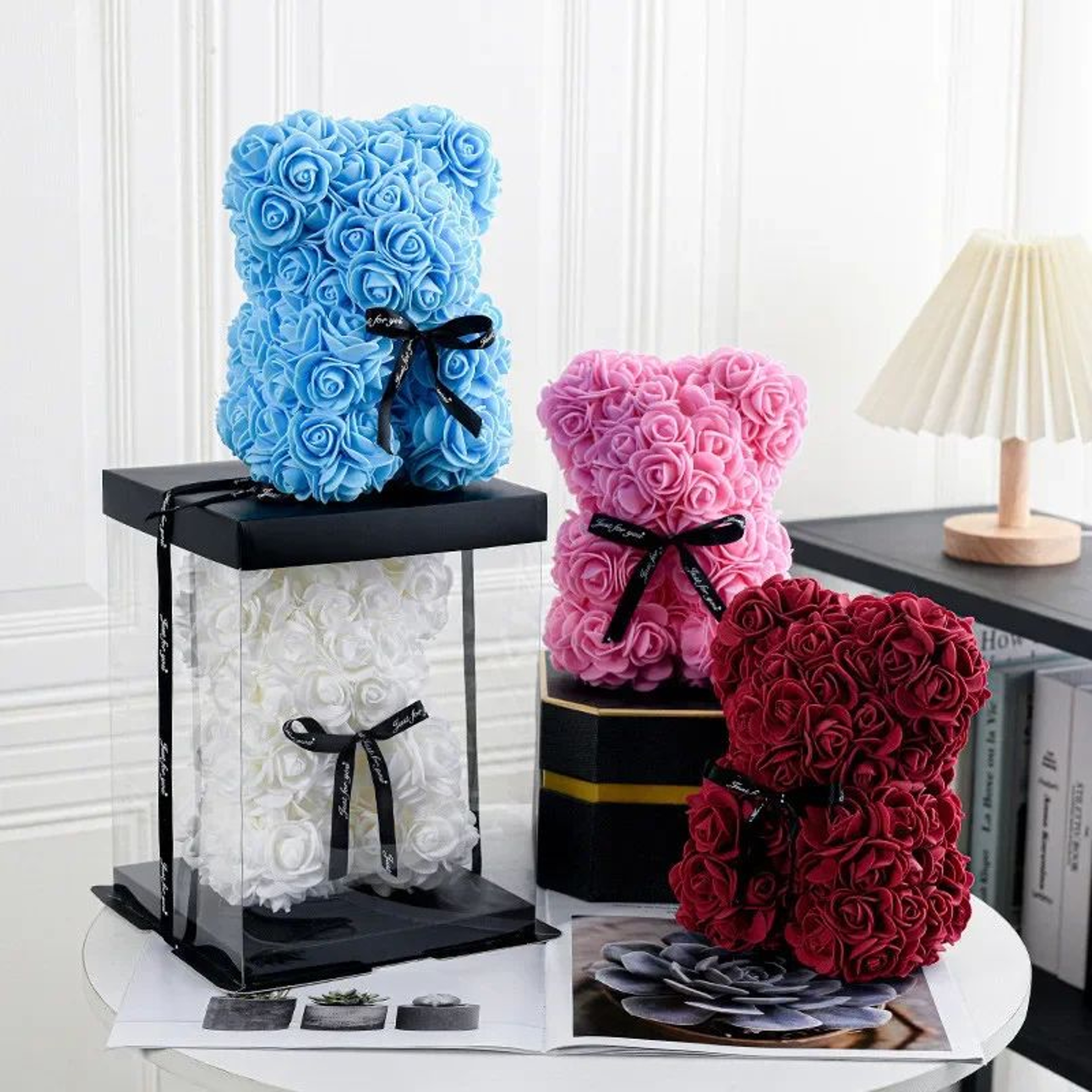 Rose Bear Artificial Foam Flower Gift With Display Box  Romantic Valentines Day Anniversary  Birthd 0