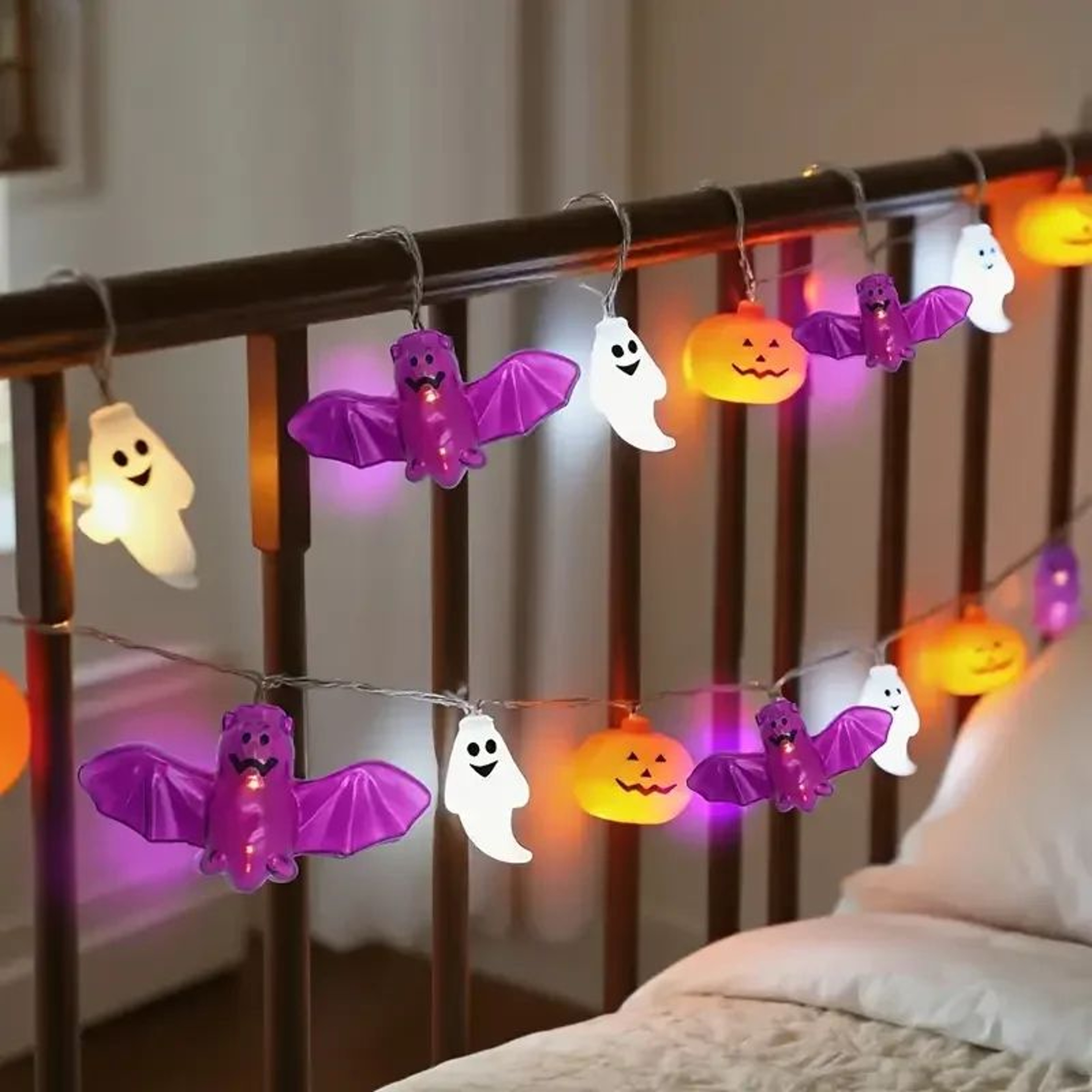 LED Halloween String Lights Battery Powered Bat Ghost  Pumpkin Party Decor Lights 2