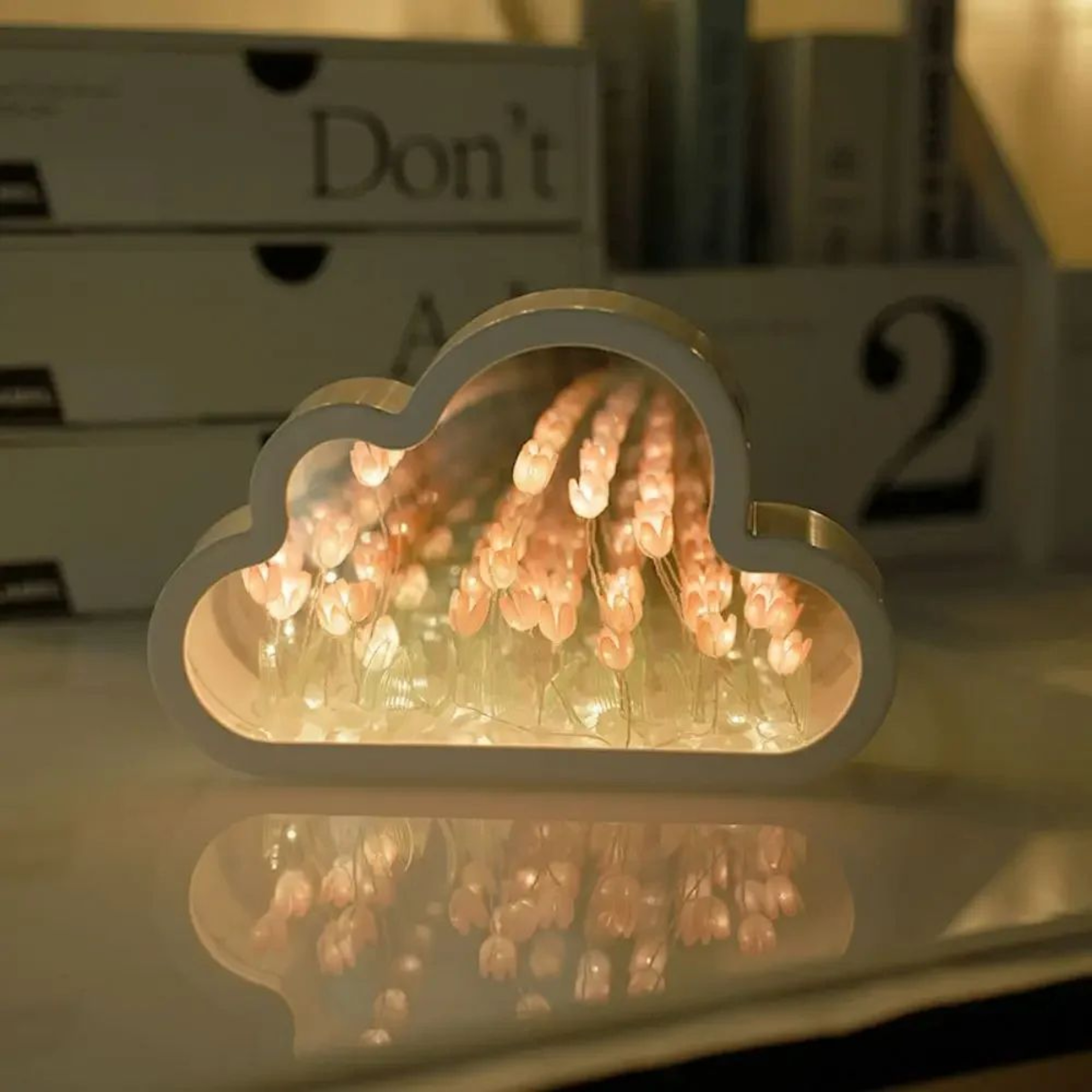 DIY Tulip Cloud Mirror LED Night Lamp  Romantic Flower Table Light Decor 5