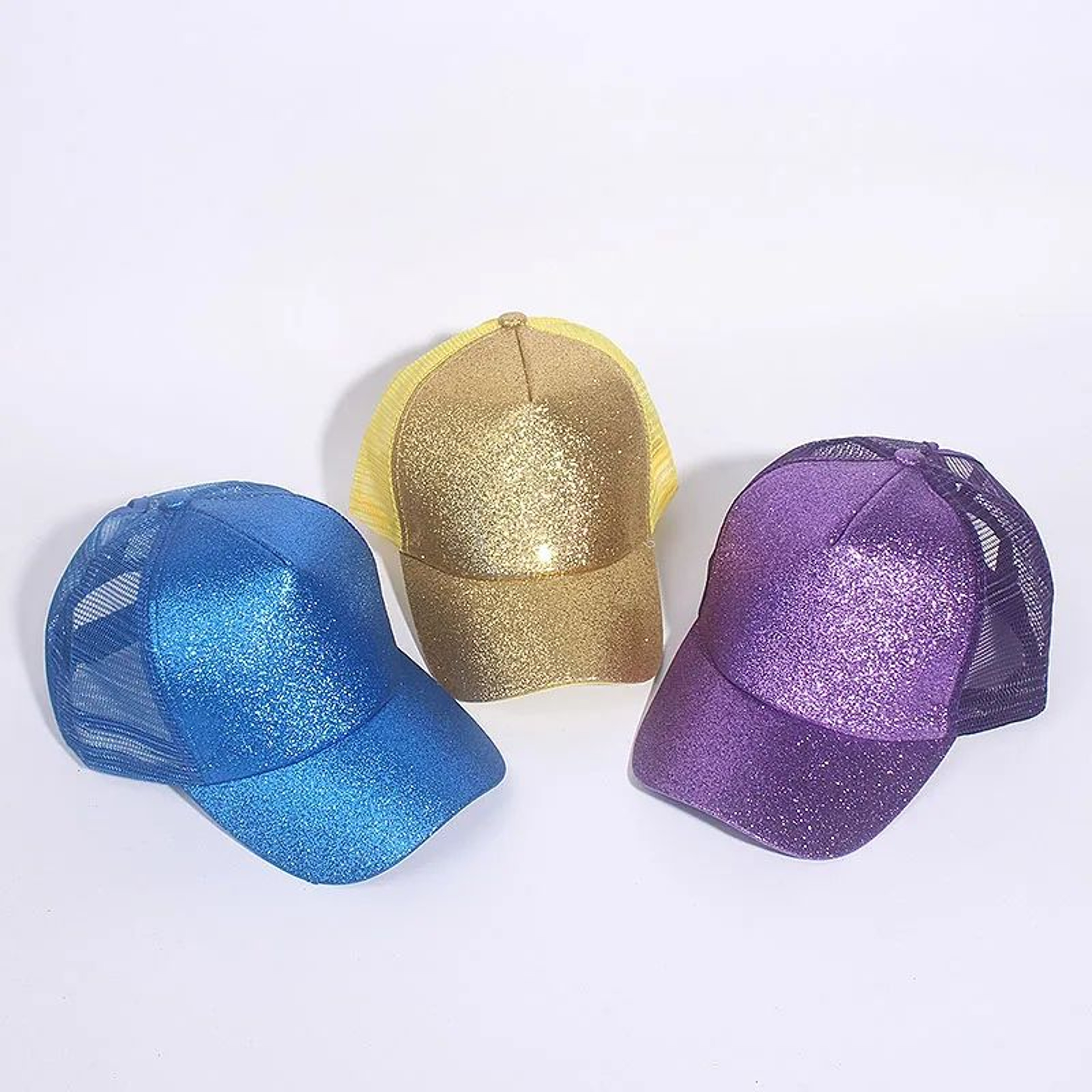 Sequin Ponytail Baseball Cap For Women  Shiny Messy Bun Summer Snapback Hat 2