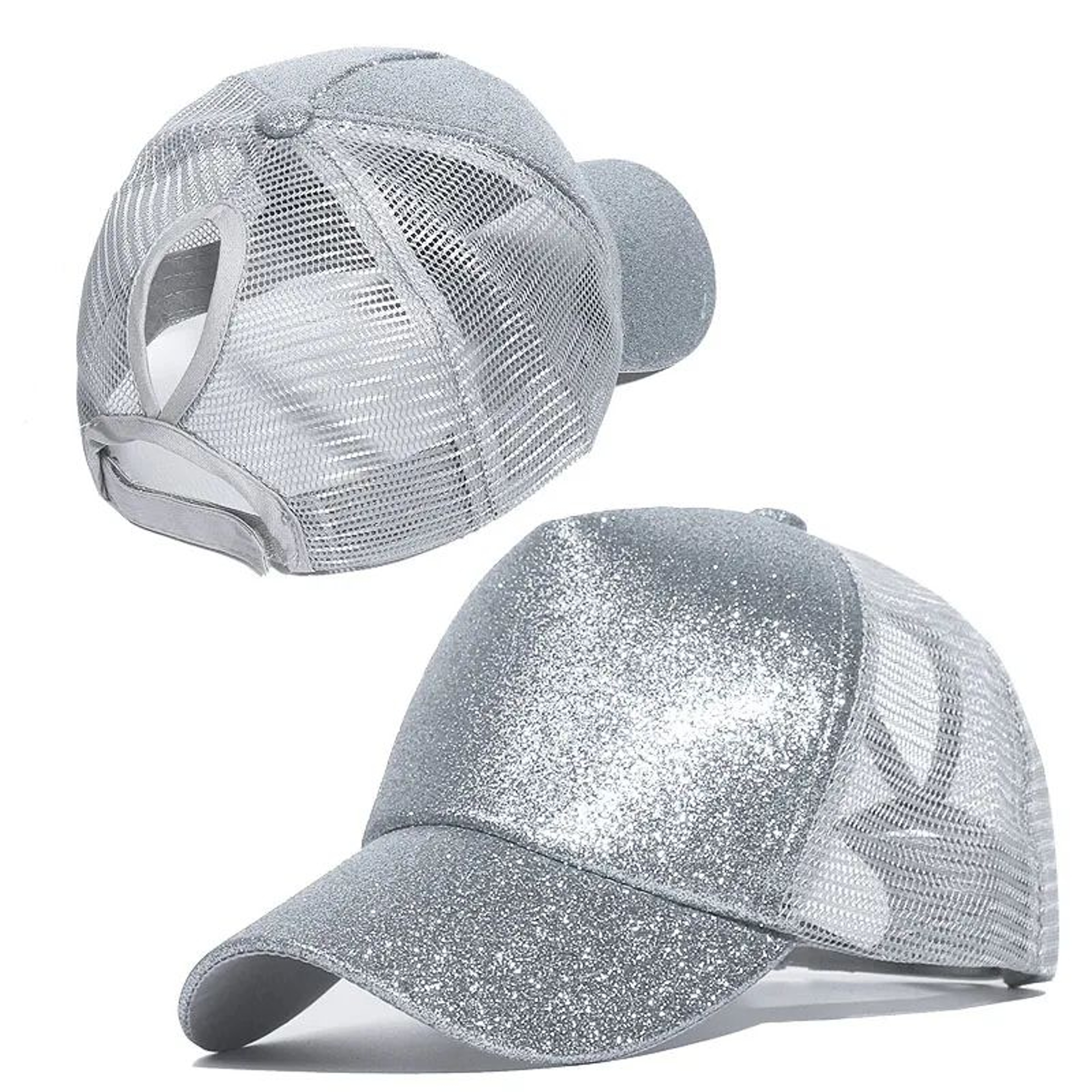 Sequin Ponytail Baseball Cap For Women  Shiny Messy Bun Summer Snapback Hat 8