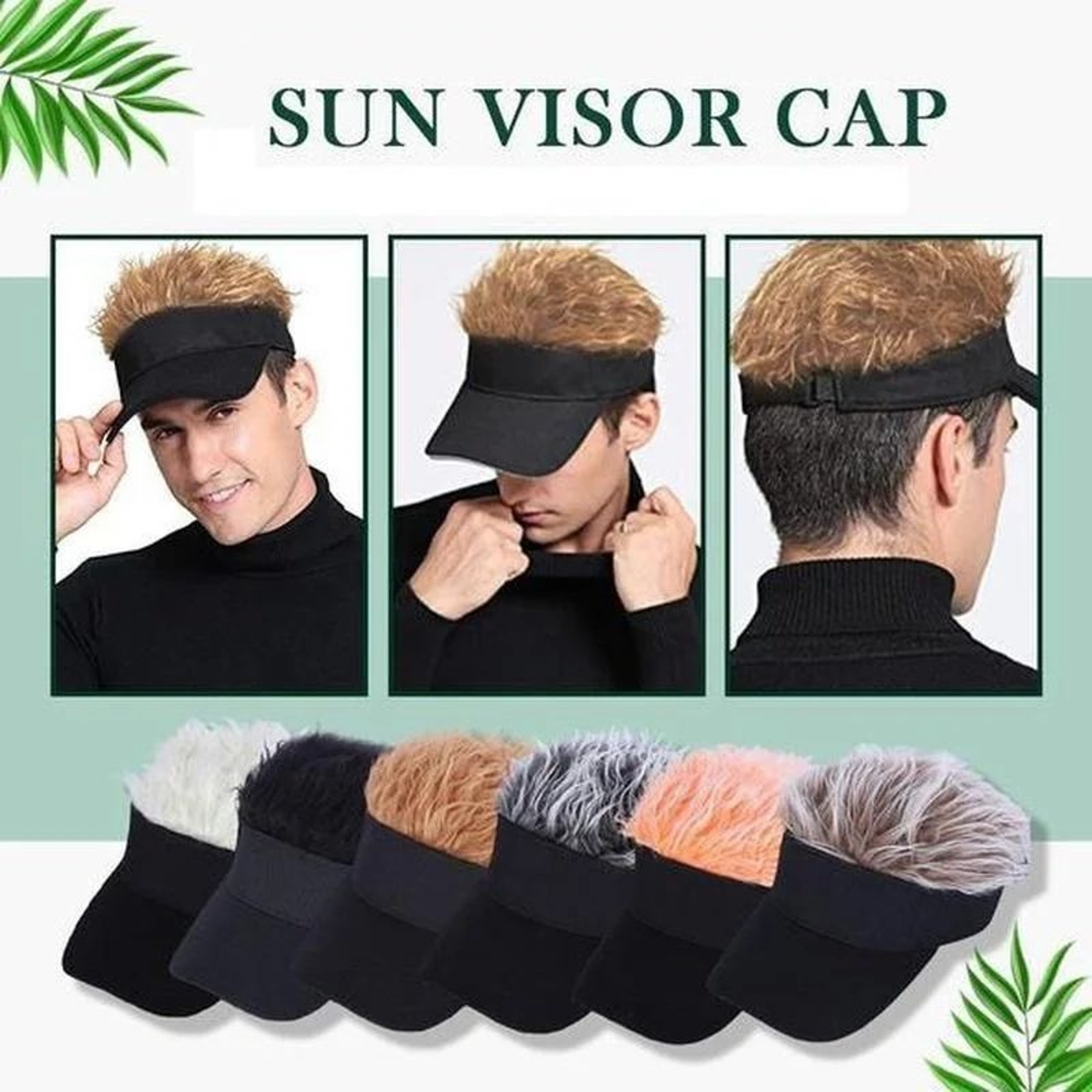 Spiked Hair Visor Cap  Adjustable Sun Visor Hat With Realistic Fake Hair 2