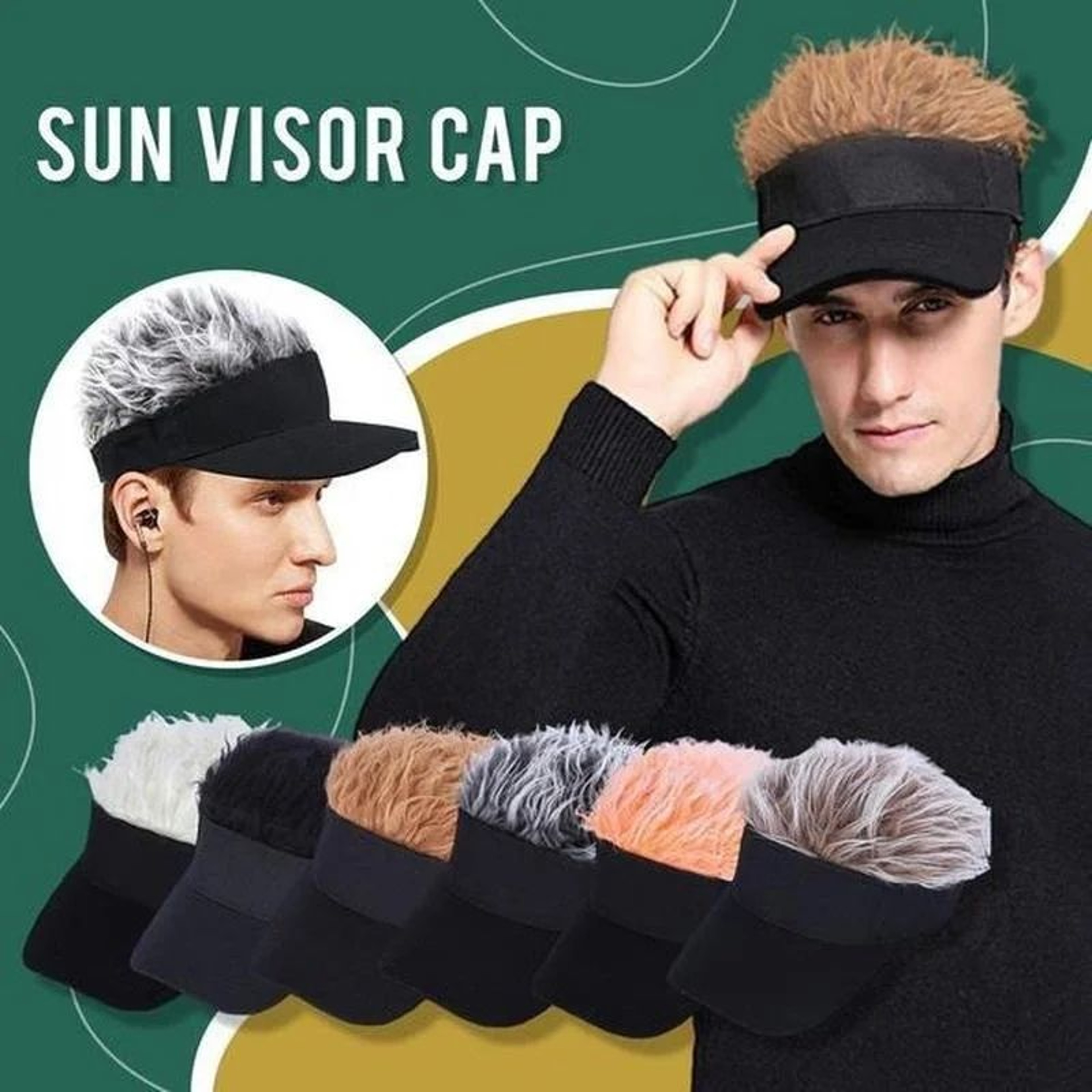 Spiked Hair Visor Cap  Adjustable Sun Visor Hat With Realistic Fake Hair 0