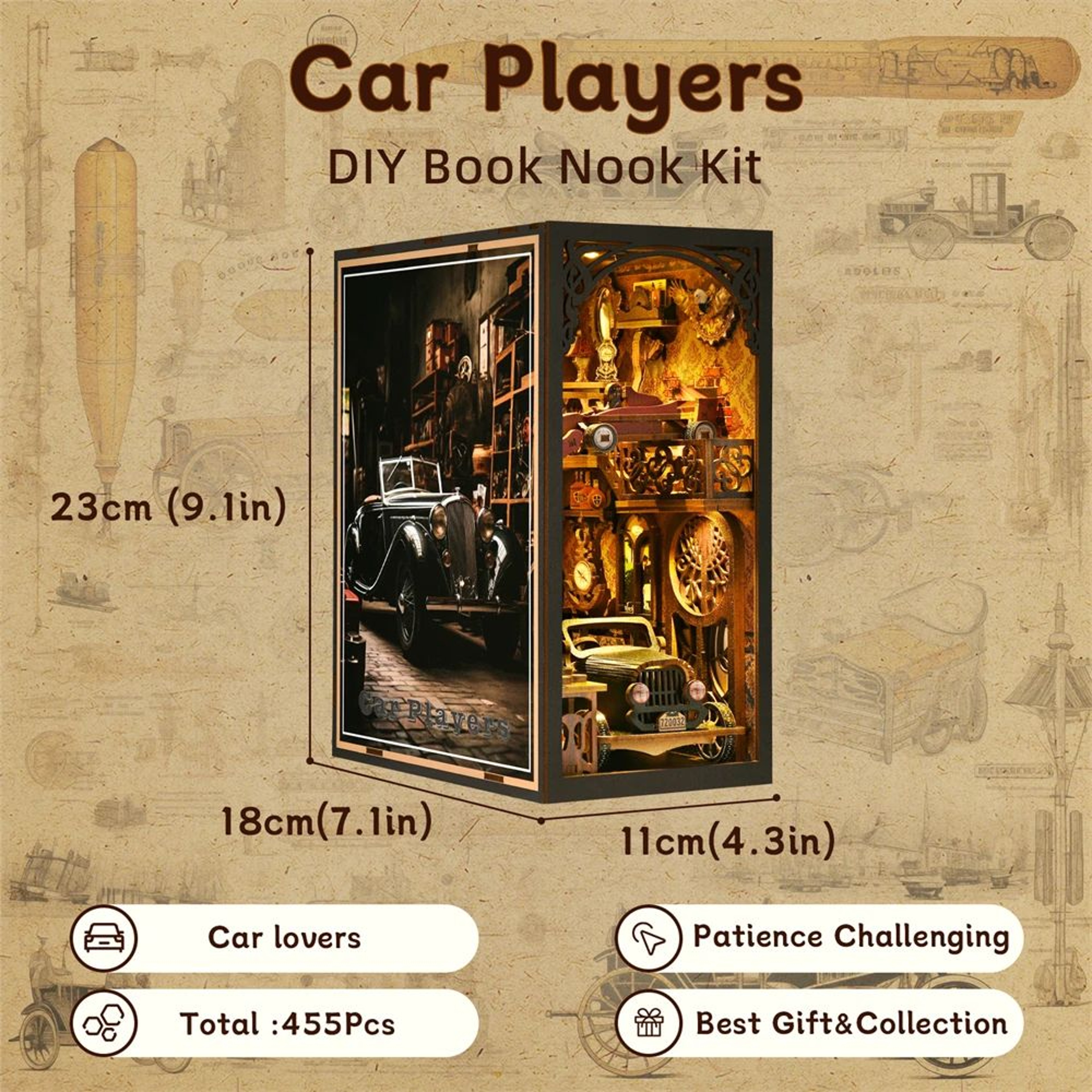 Classic Car F1 DIY Book Nook Kit  Wooden Puzzle Bookshelf Insert Model 5