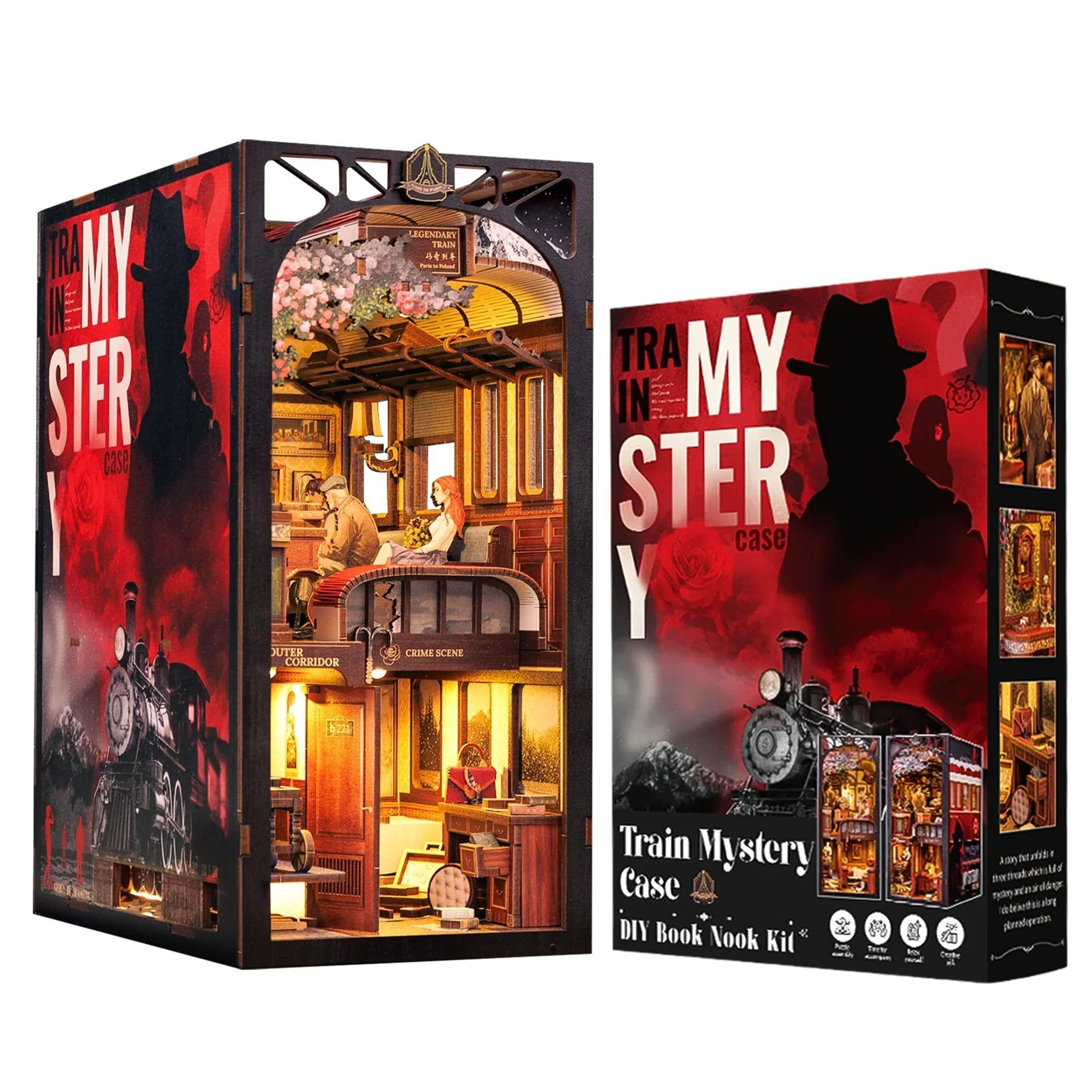 CUTEBEE Detective Train Mystery Book Nook Kit  DIY 3D Wooden Puzzle Bookshelf Insert 3