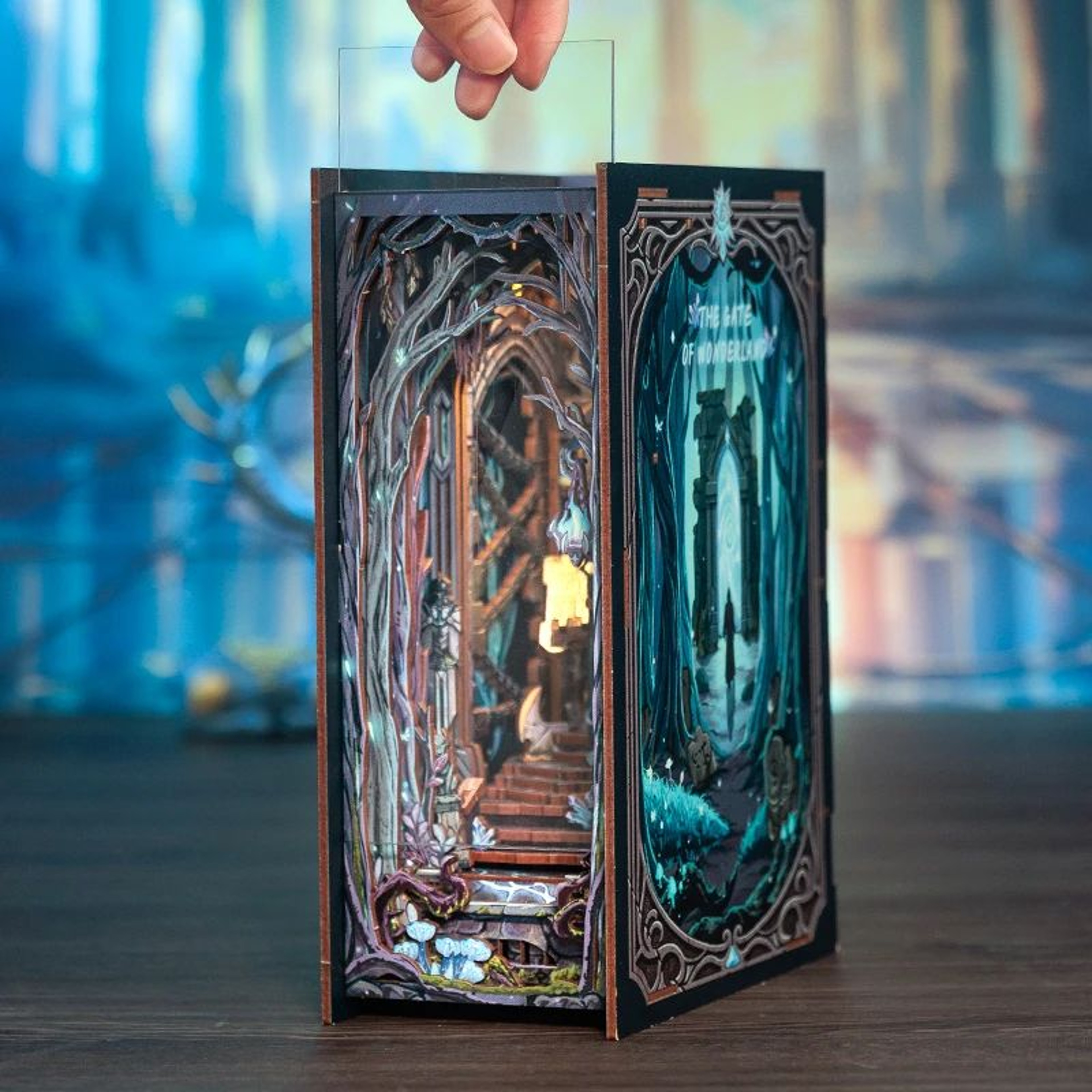 CUTEBEE Wonderland Gate DIY Book Nook Kit With LED Light  Miniature Bookshelf Insert Dollhouse Craf 5