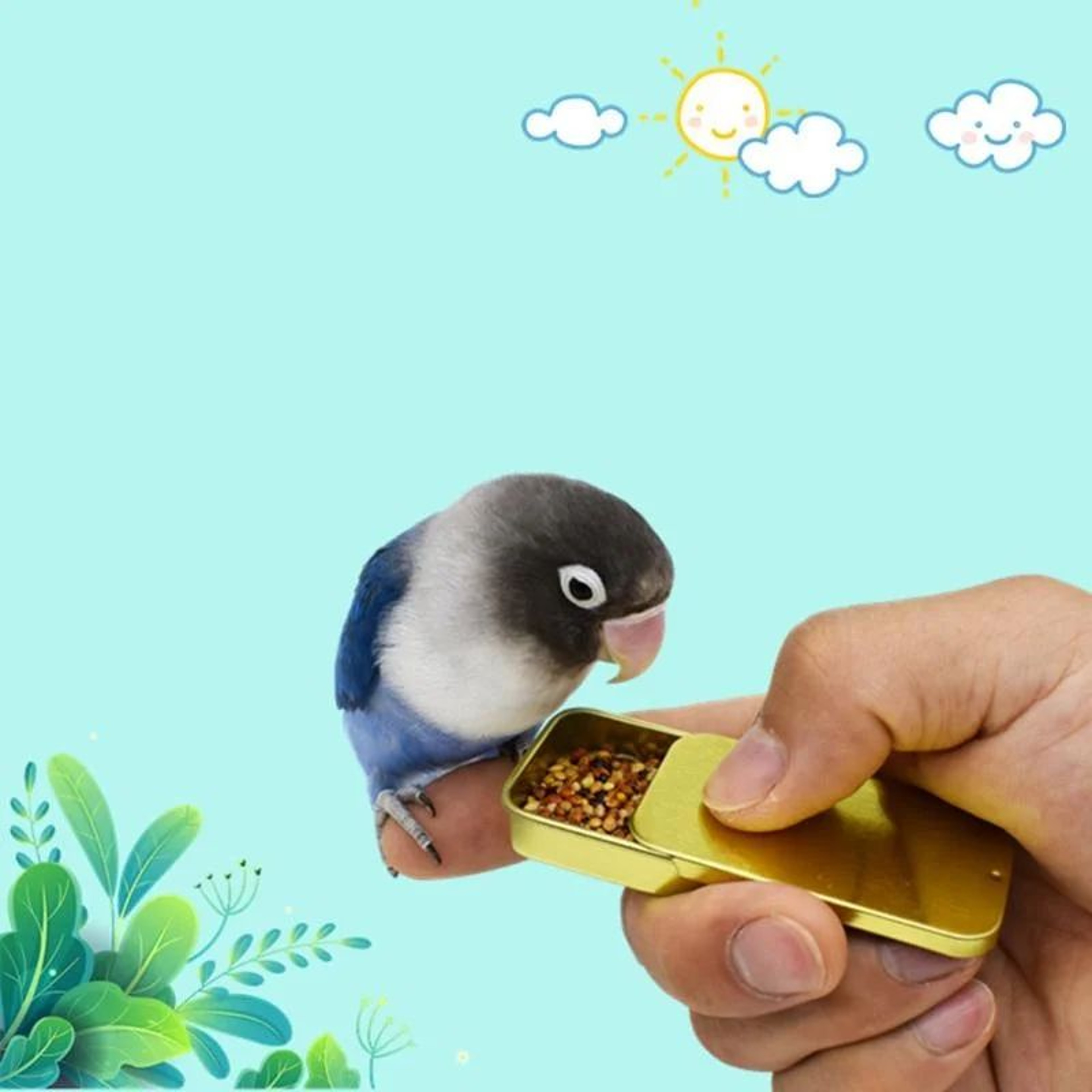Handheld Parrot Training Feeder Jar  Metal Bird Food Training Cup With Hinged Lid 4