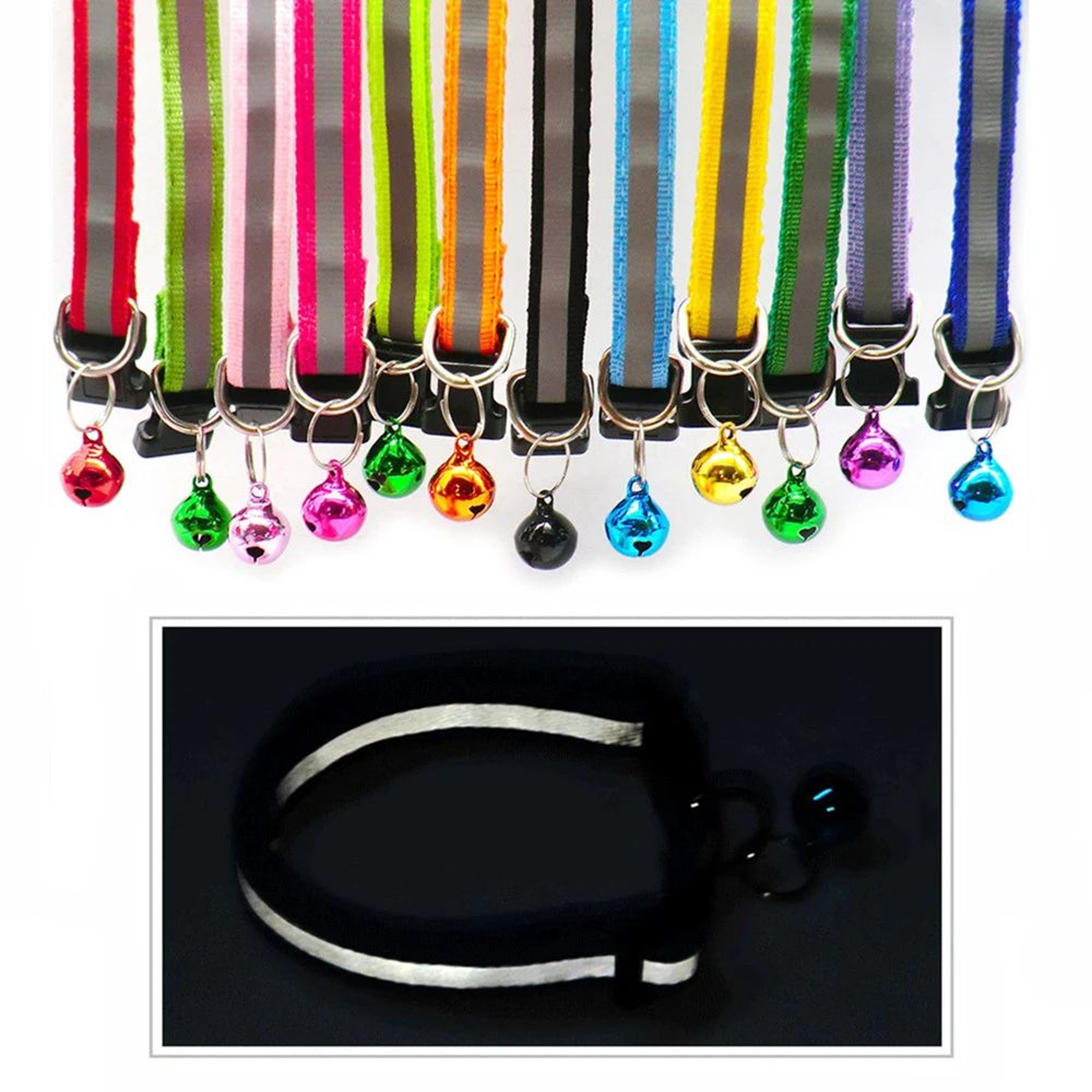 2Pack Reflective Adjustable Cat  Small Dog Collar With Bell  Safety Pet Collar Set 3