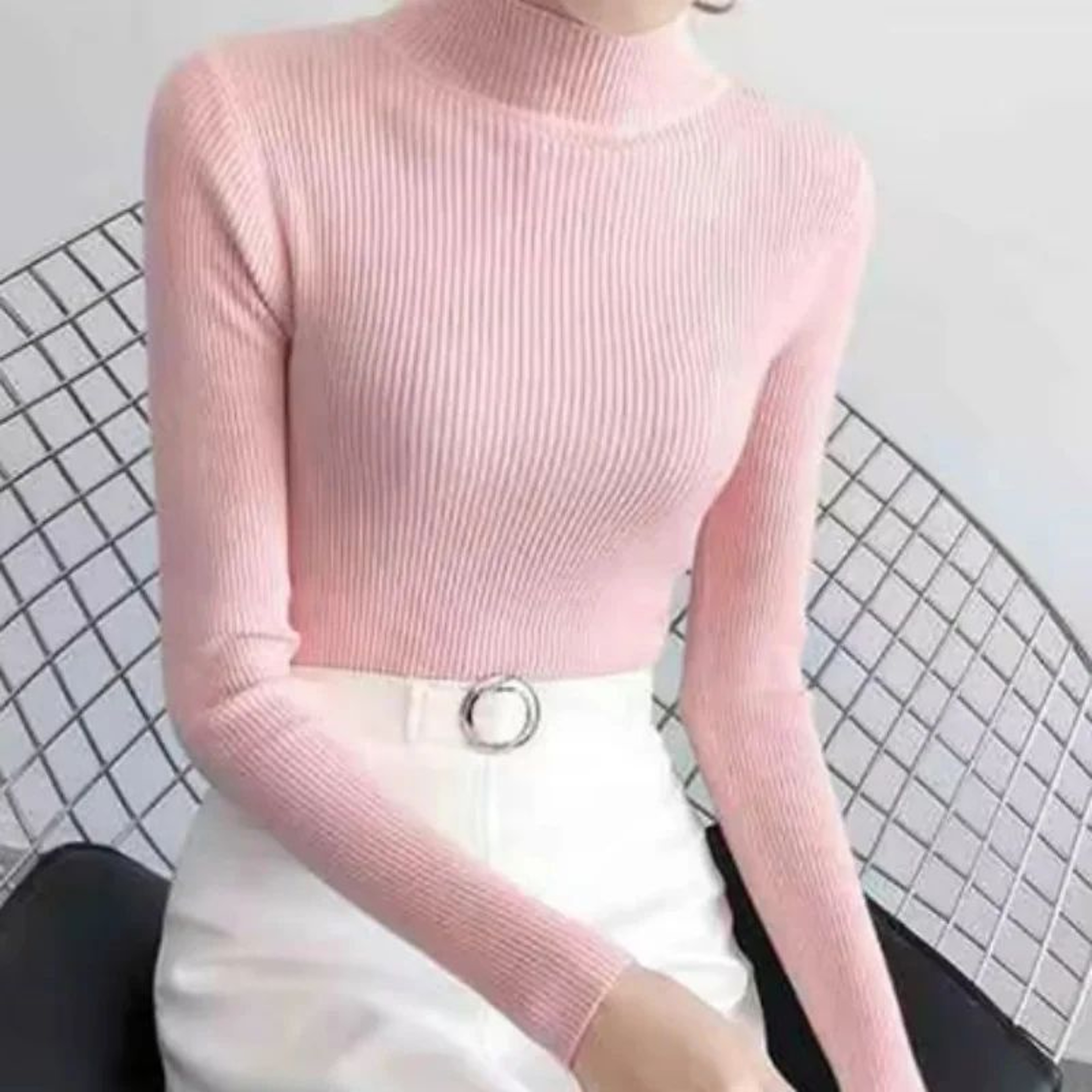 Womens Mock Neck Knit Sweater  Vintage Slim Fit Korean Style Pullover 9