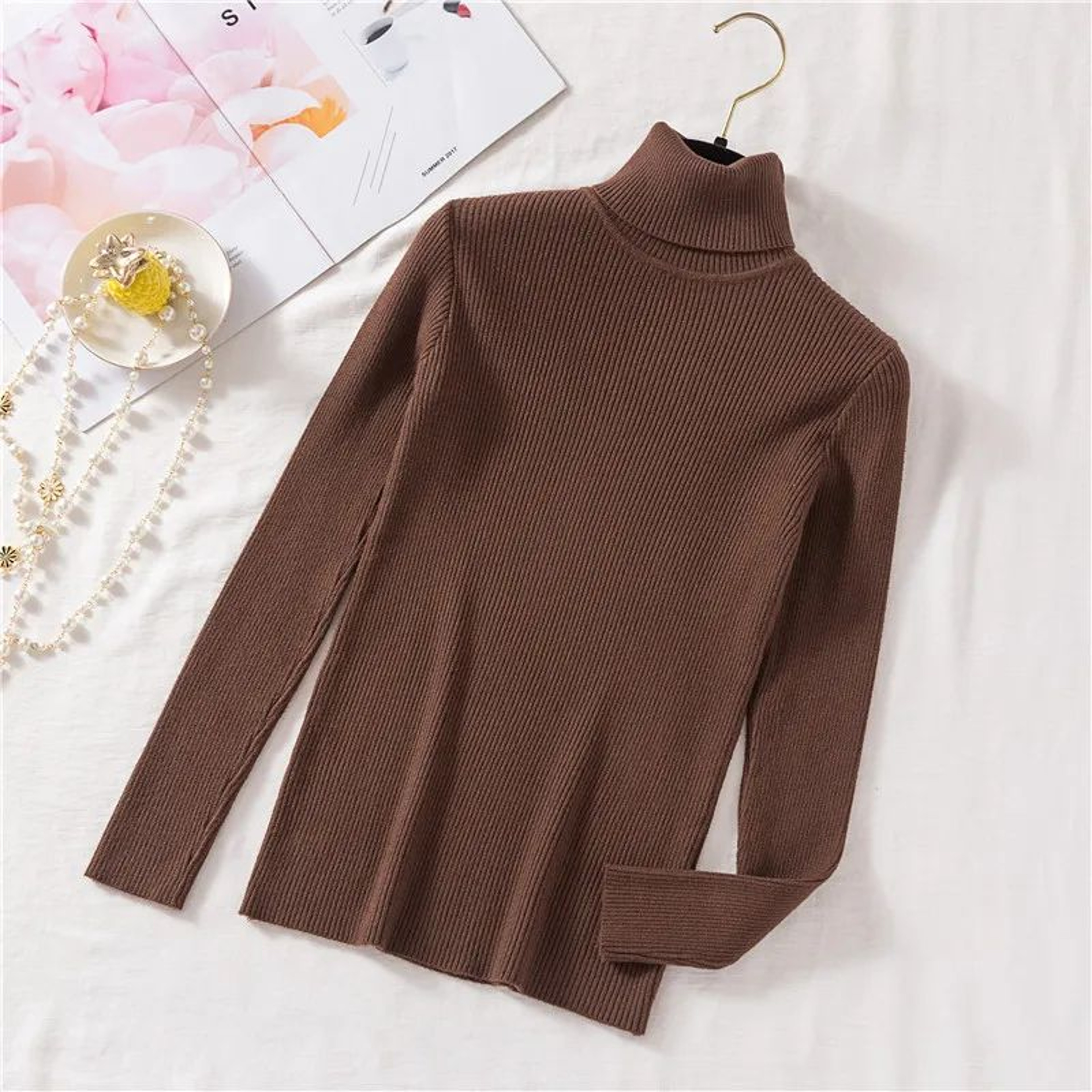 Autumn Winter Womens Ribbed Turtleneck Knit Sweater  Slim Fit Soft Warm Pullover 6