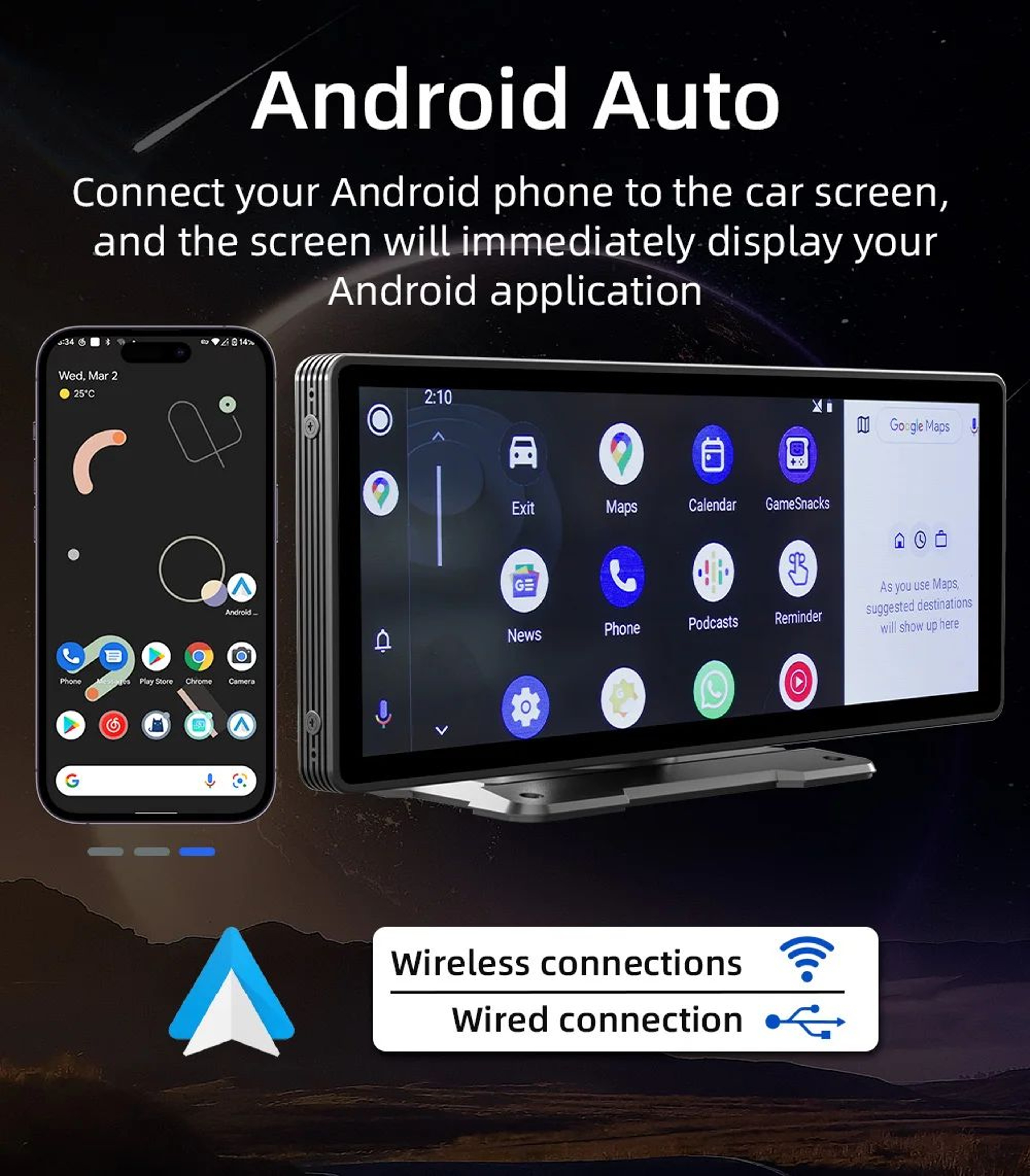 BQCC 1026in Portable Wireless CarPlay  Android Auto Screen  HD Touchscreen Car Stereo With Backup C 2