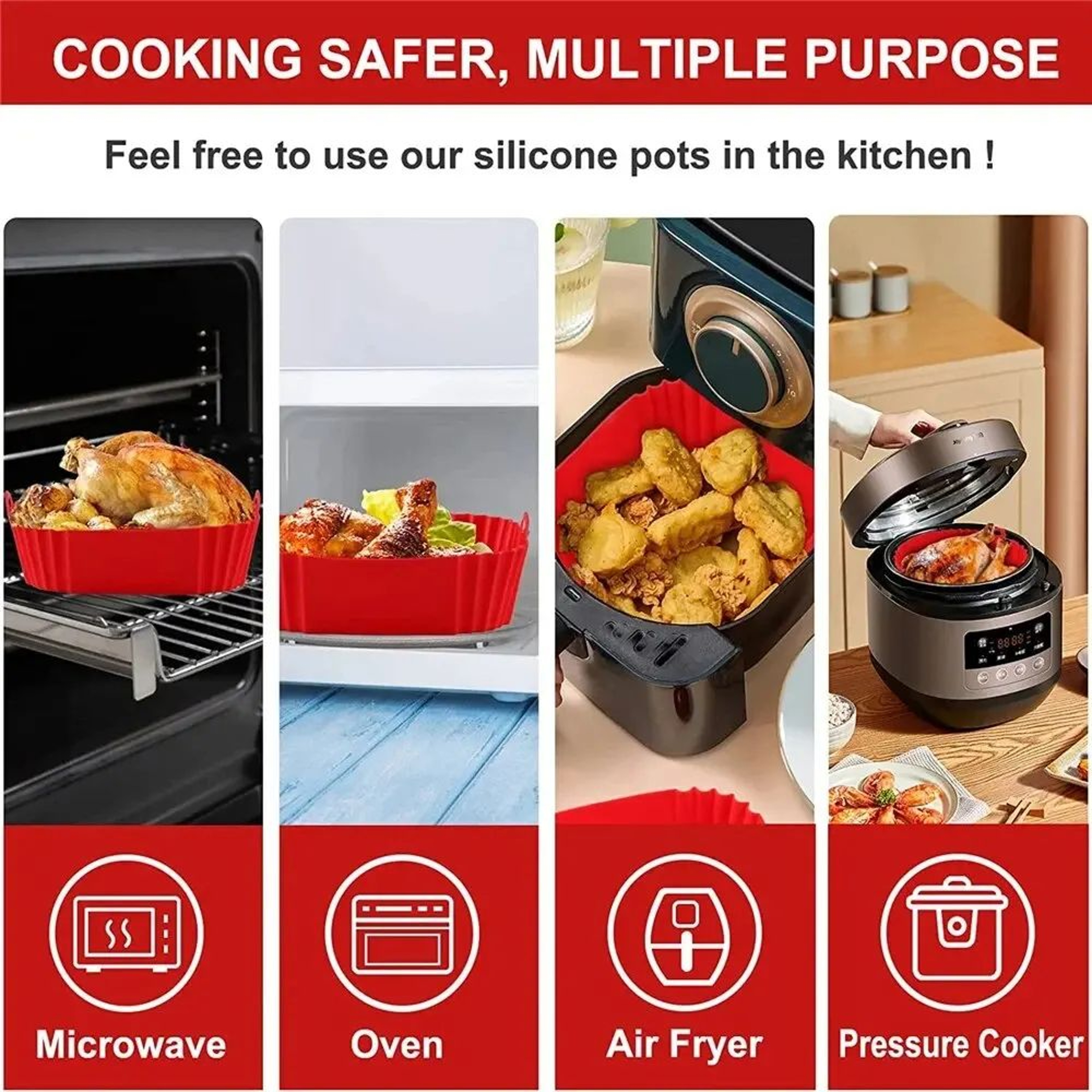 Reusable Silicone Air Fryer Basket Liner  NonStick Air Fryer Pan For Baking  Cooking 2