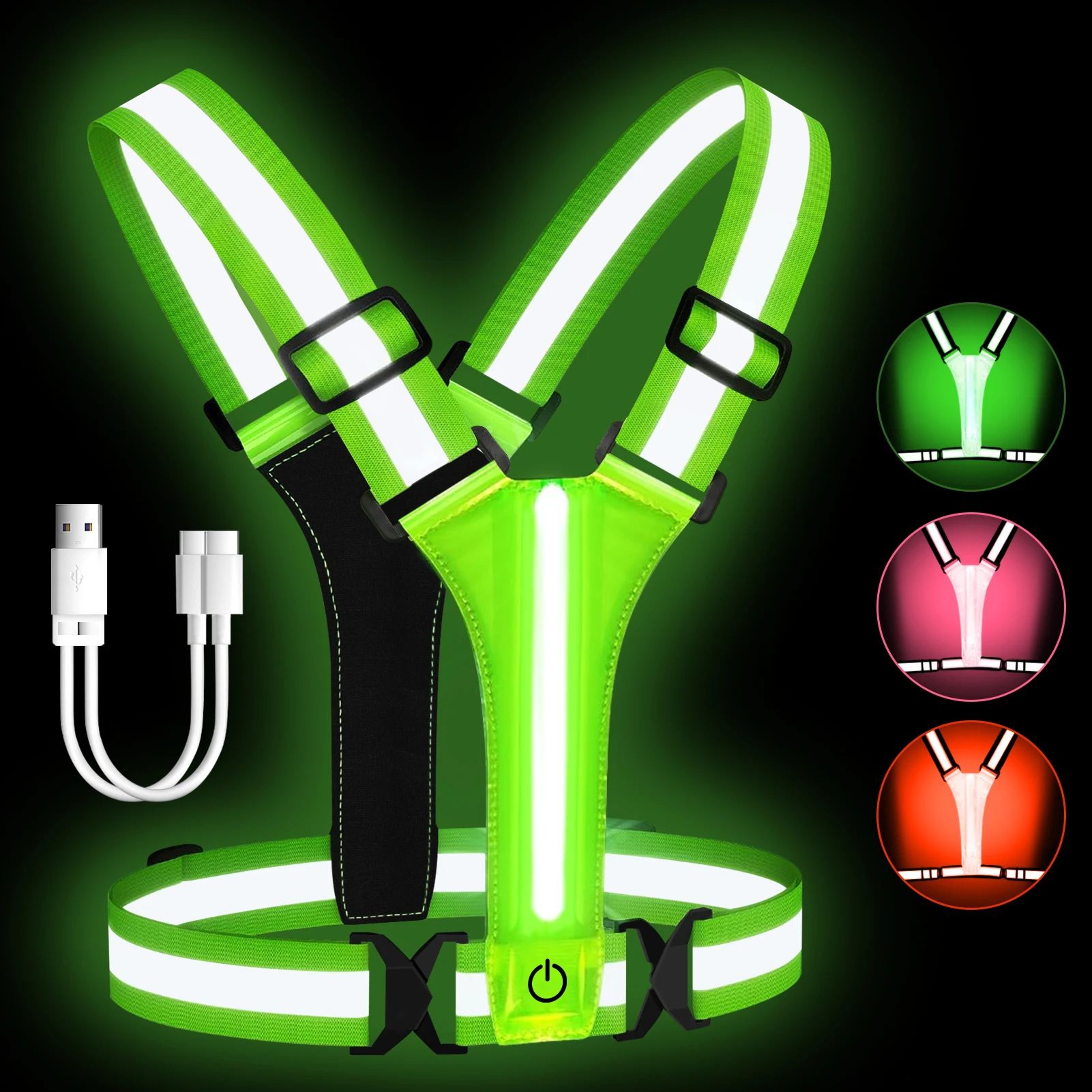 USB Rechargeable LED Reflective Running Vest  High Visibility Safety Gear For Night Running  Cyclin 0