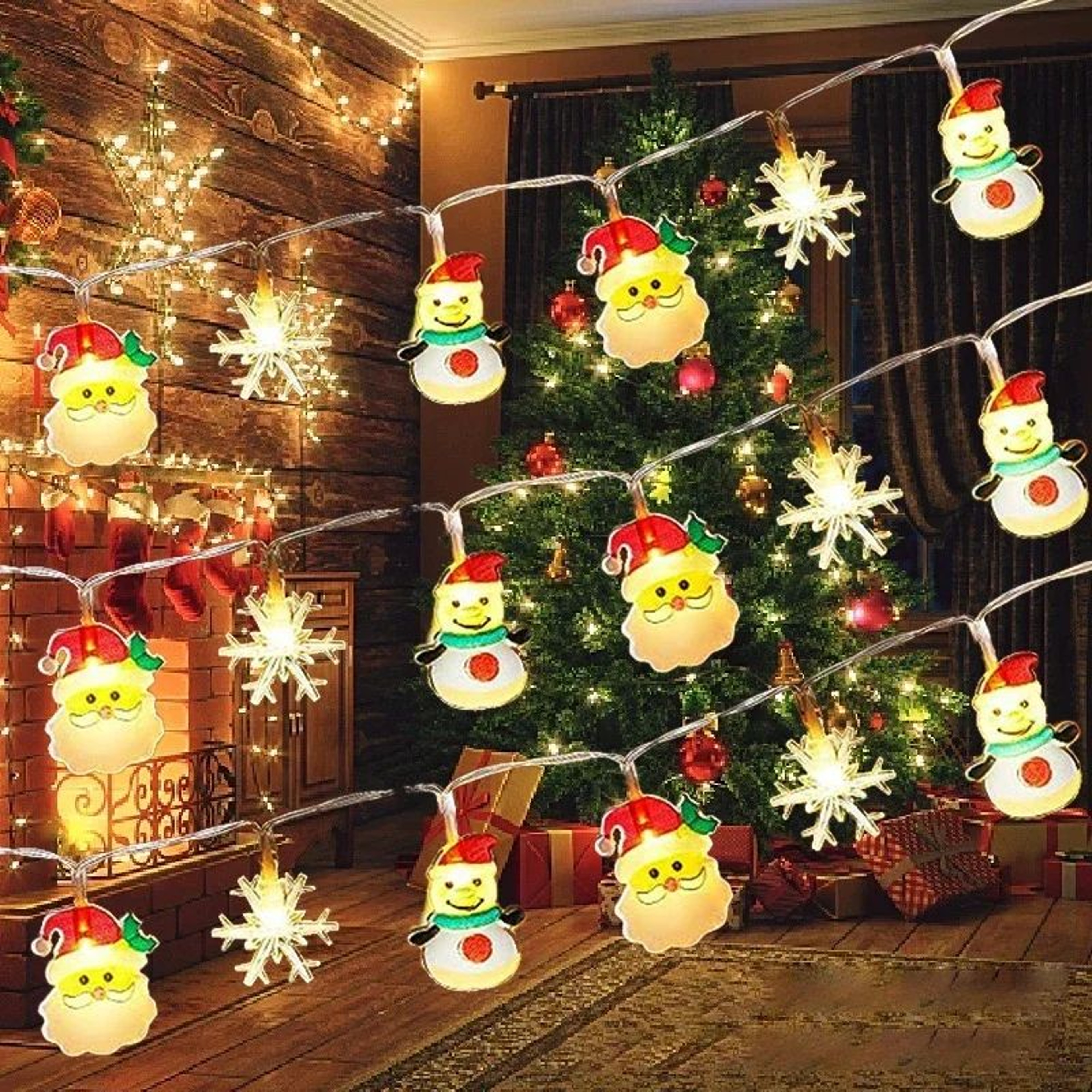 FestiveGlow Santa  Snowman LED Christmas String Lights  Battery Operated Holiday Decorative Garland 2