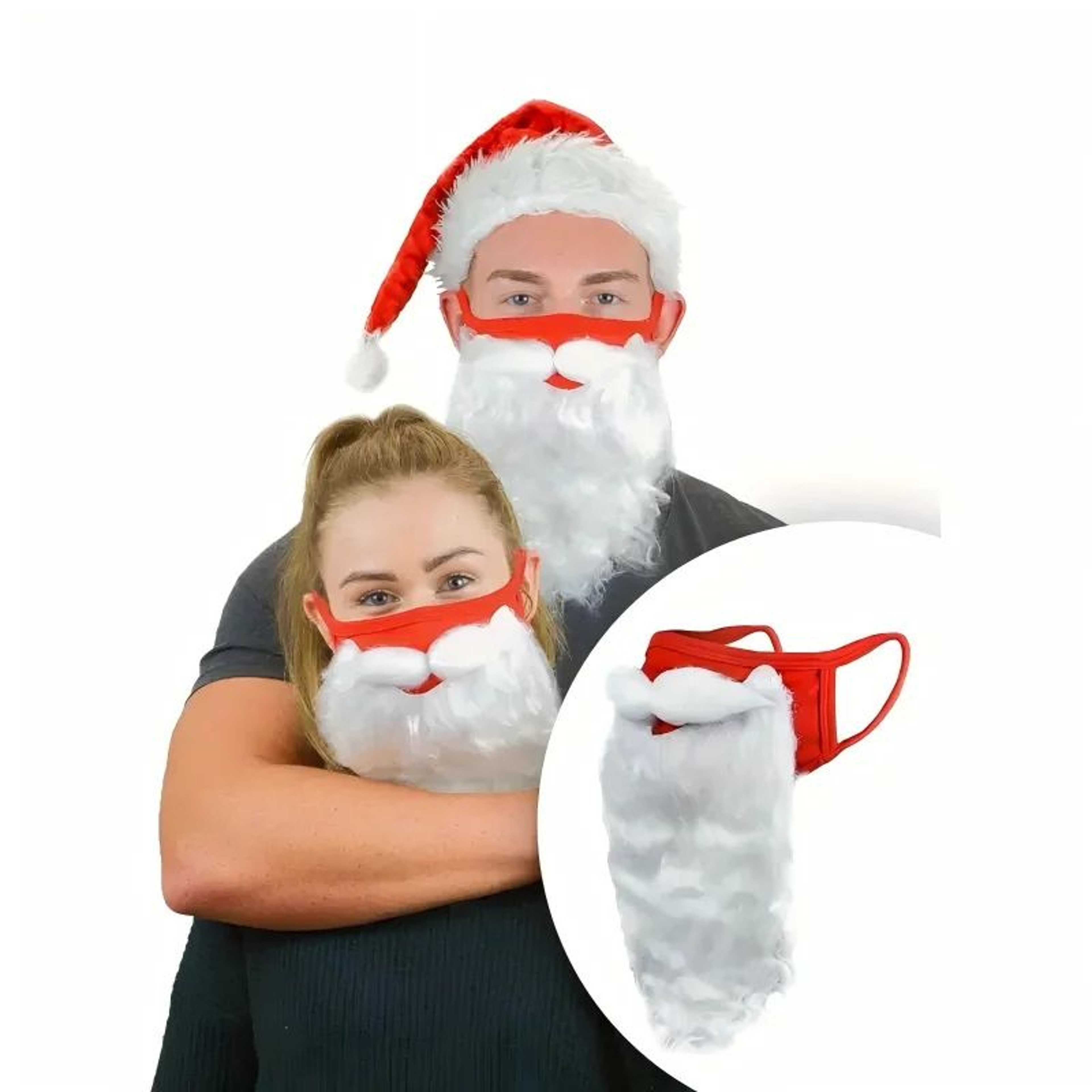 Santa Claus Beard Mask Costume Prop  Red  White Christmas Holiday Prank Mask 5