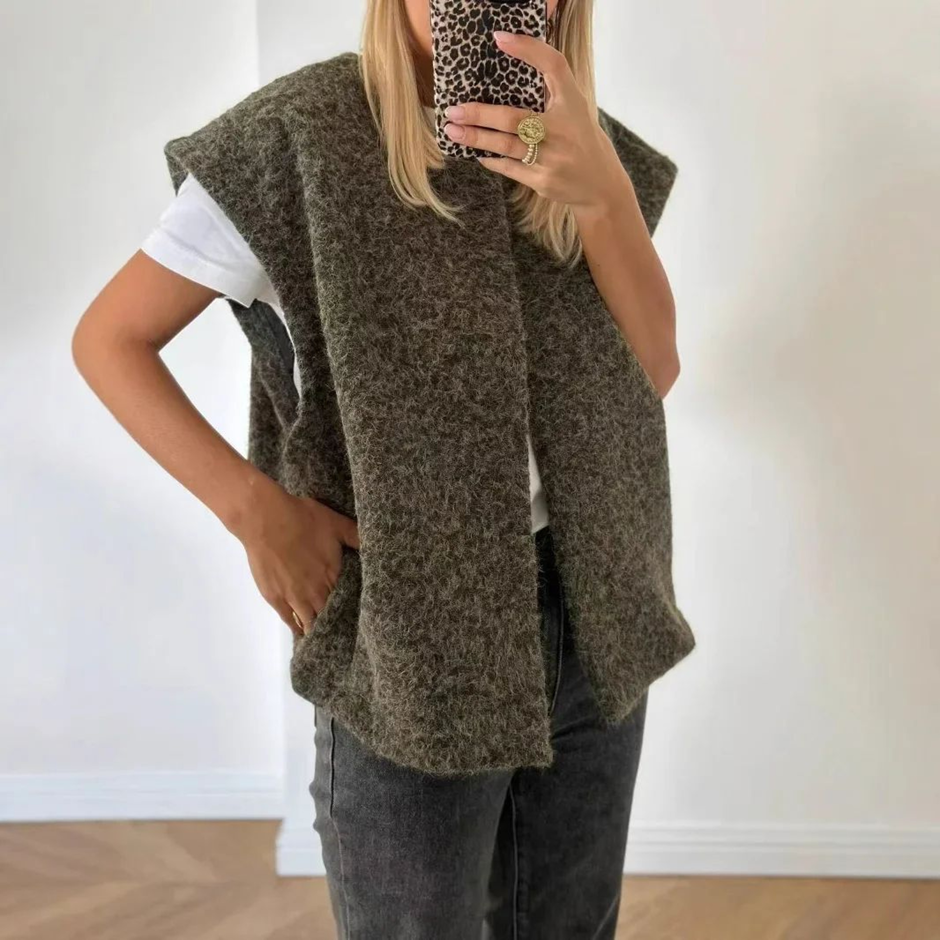Dongdaemun Elegant DoubleSided Wool Vest  Korean VNeck HandSewn Womens Outerwear Jacket 1