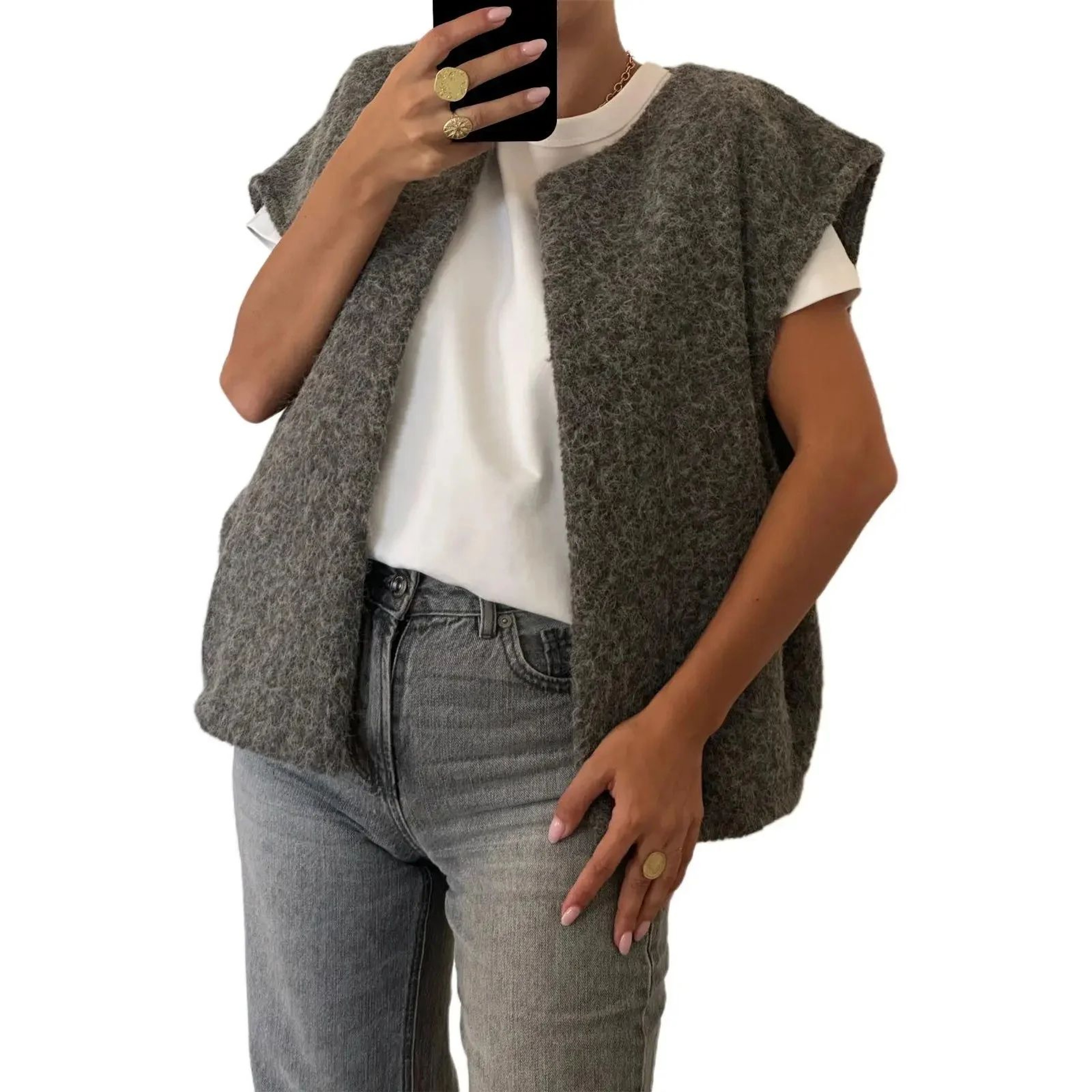 Dongdaemun Elegant DoubleSided Wool Vest  Korean VNeck HandSewn Womens Outerwear Jacket 7