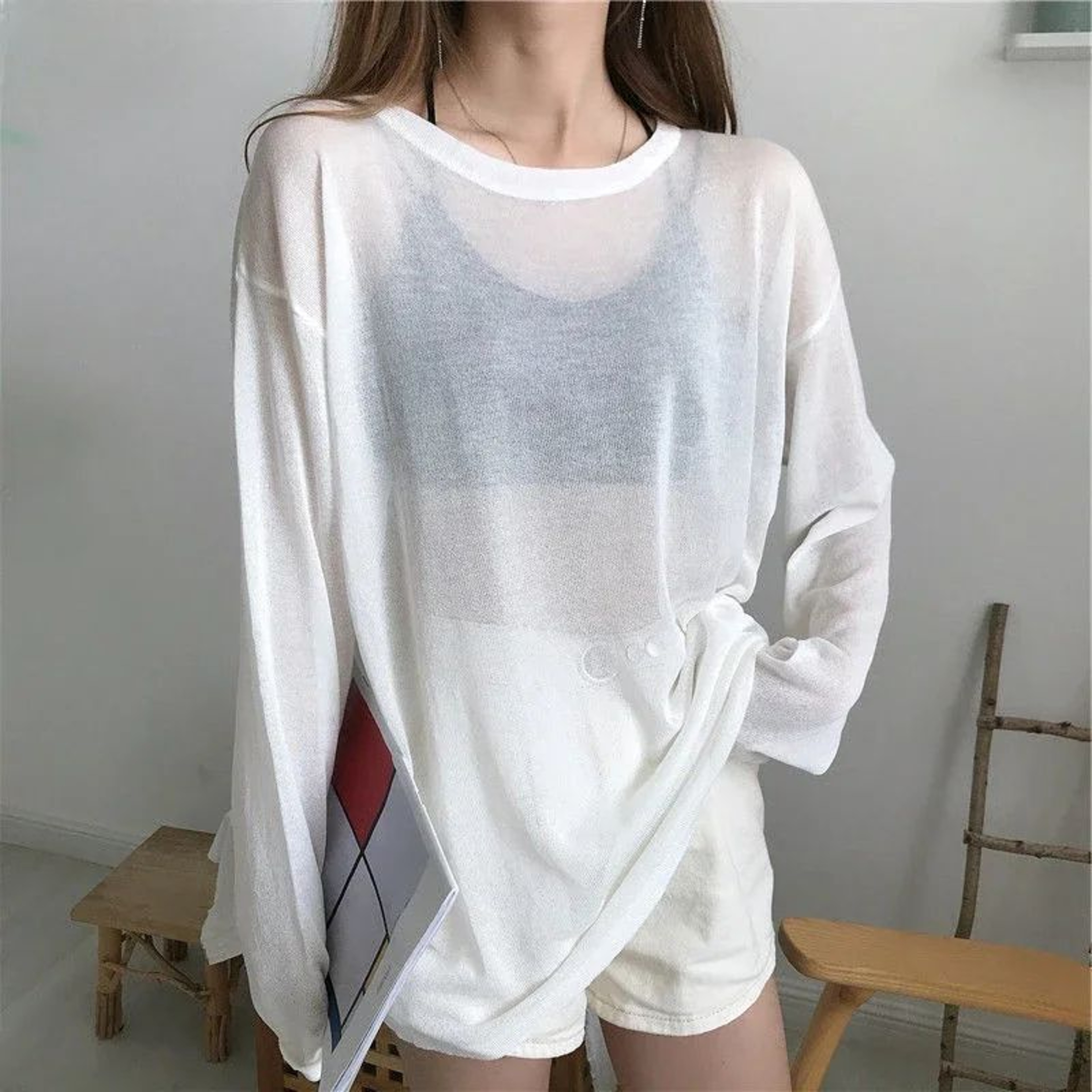 Korean Sheer Long Sleeve TShirt  Womens Loose SunProtective Ulzzang Summer Tee 2