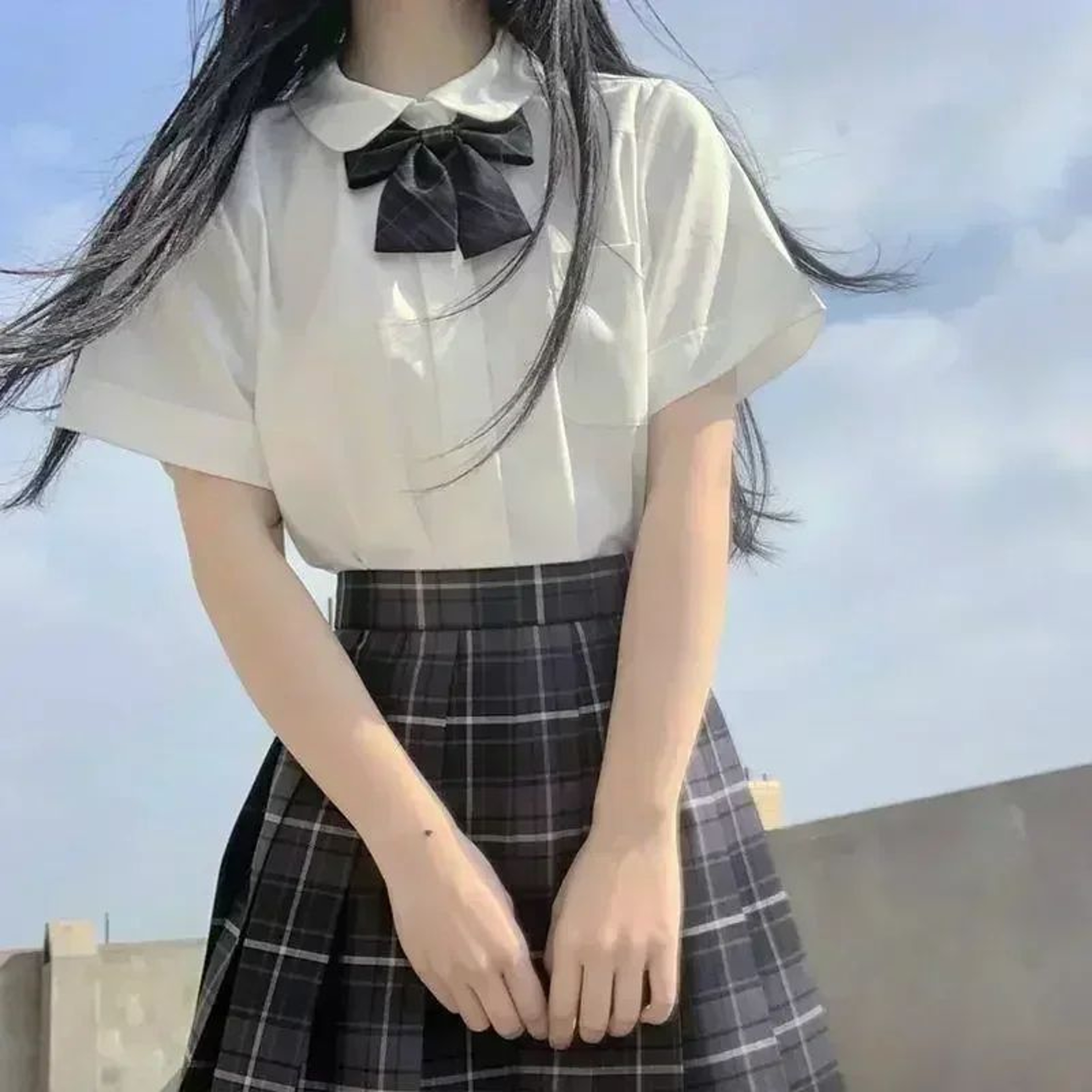 Korean JK Sailor School Uniform Set  Pink Plaid Pleated Skirt  Blouse Cosplay Outfit For Women 9