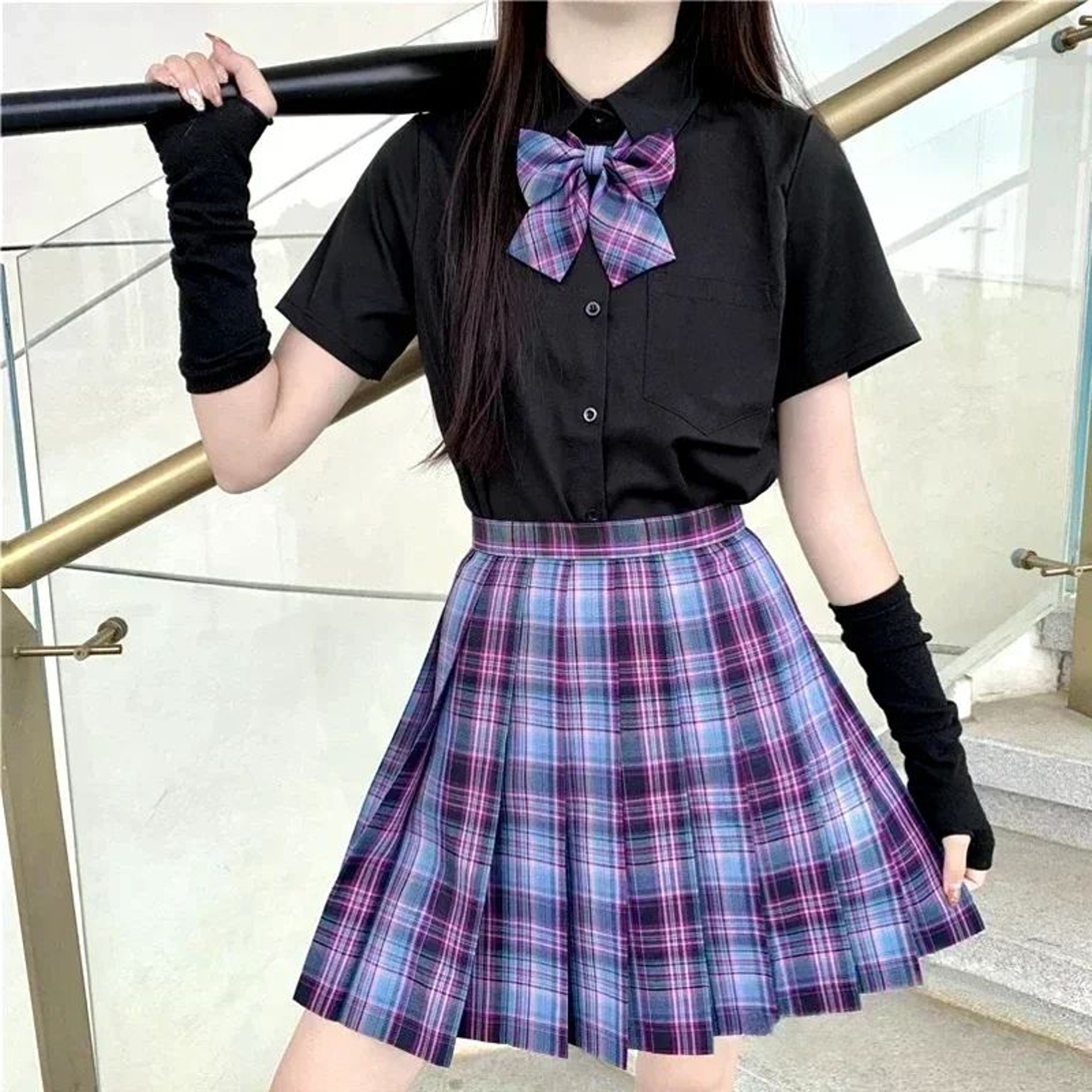 Korean JK Sailor School Uniform Set  Pink Plaid Pleated Skirt  Blouse Cosplay Outfit For Women 18