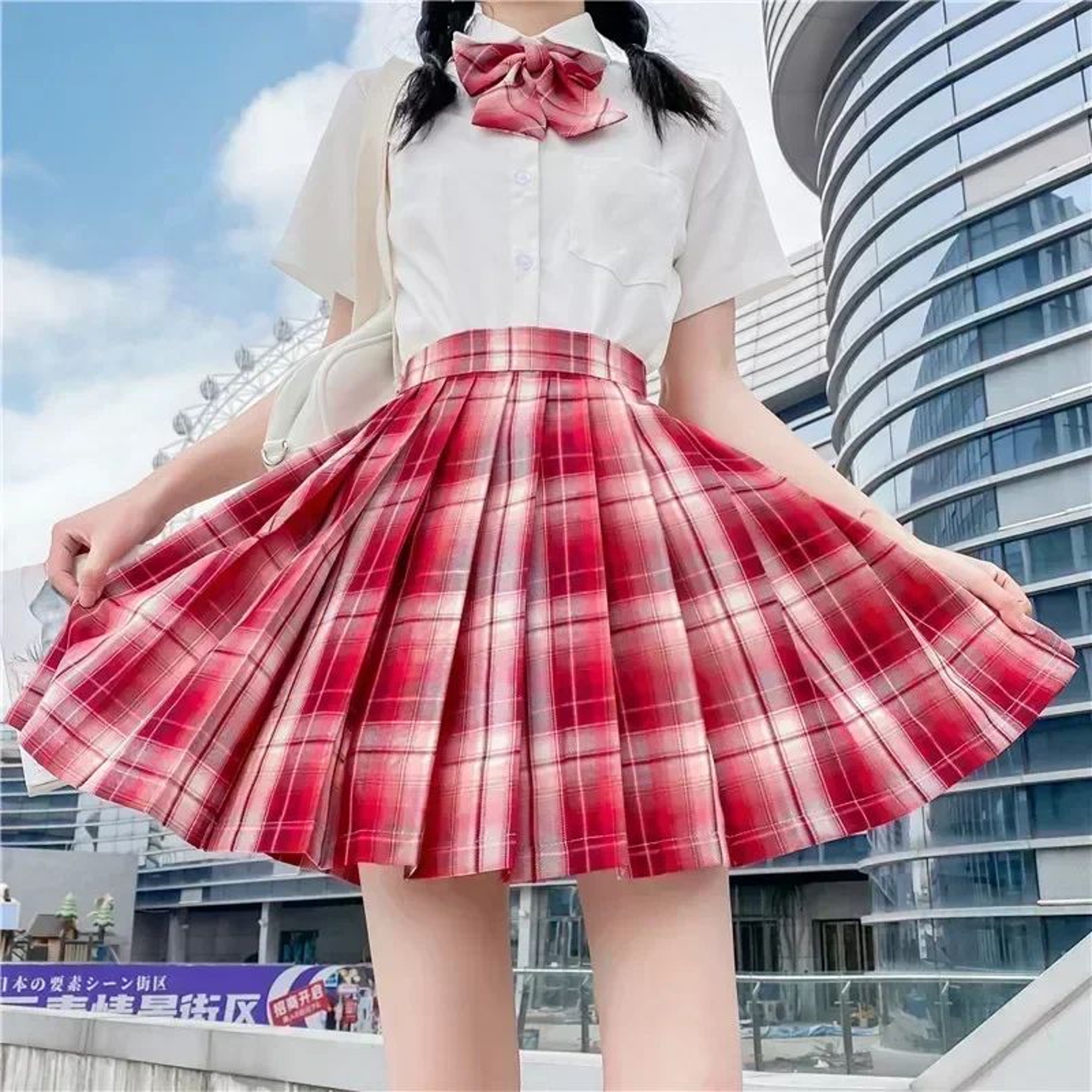 Korean JK Sailor School Uniform Set  Pink Plaid Pleated Skirt  Blouse Cosplay Outfit For Women 21