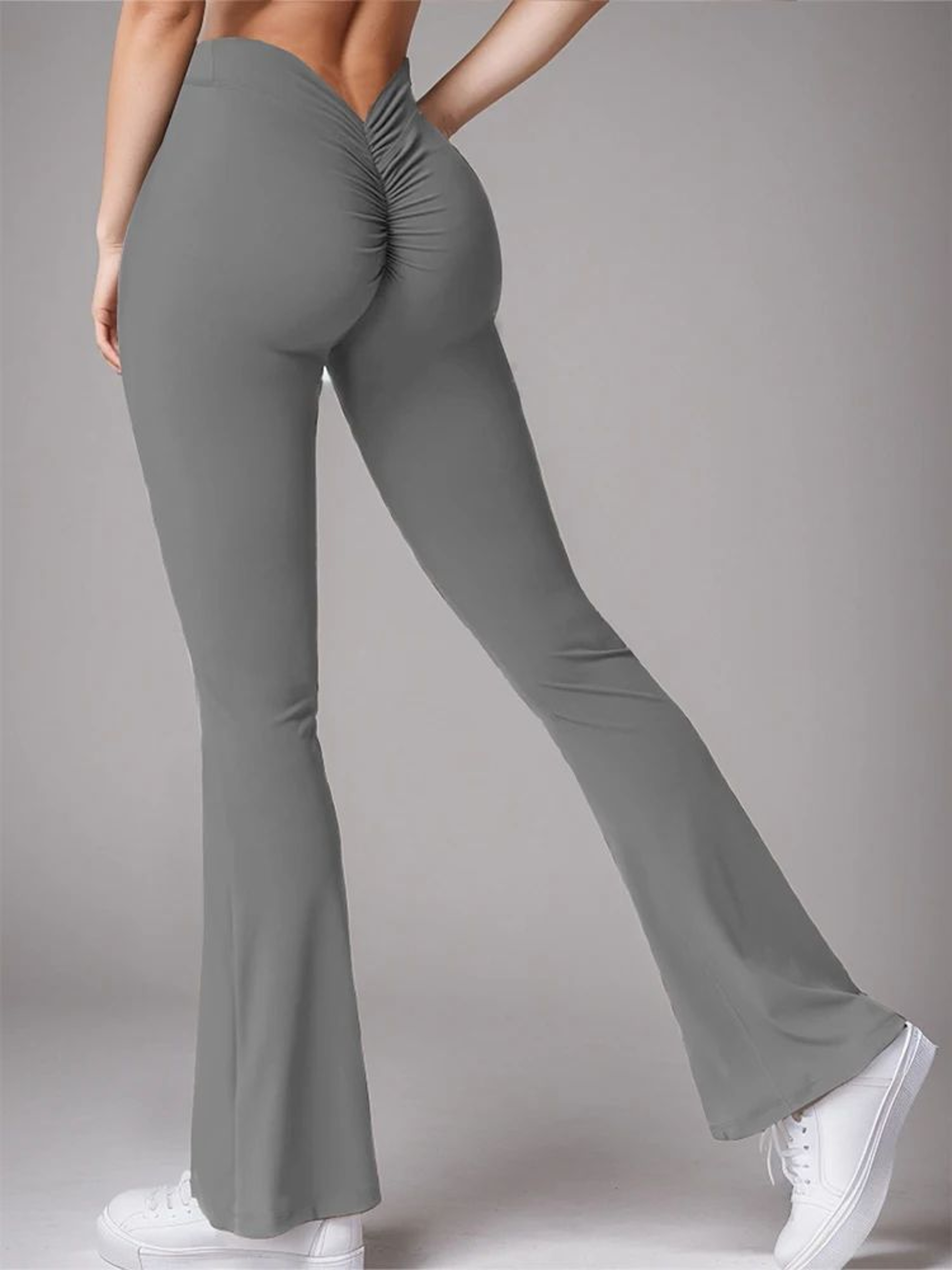 Womens High Waist VBack Flared Yoga Leggings  Butt Lift Push Up Wide Leg Gym  Casual Pants 6
