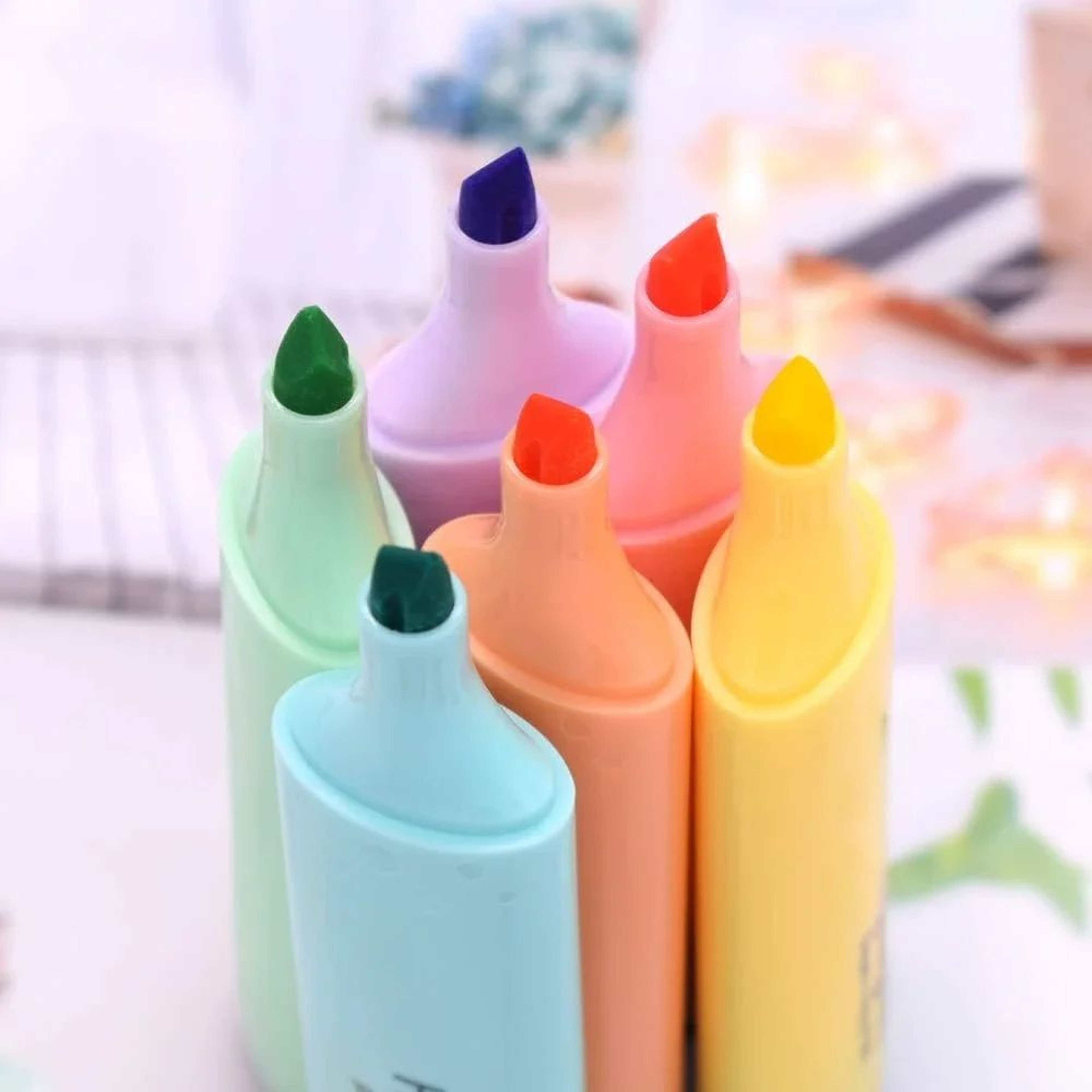 Pastel Chisel Tip Highlighter Marker Set  6 Soft Color Study  Office Highlight Pens 0