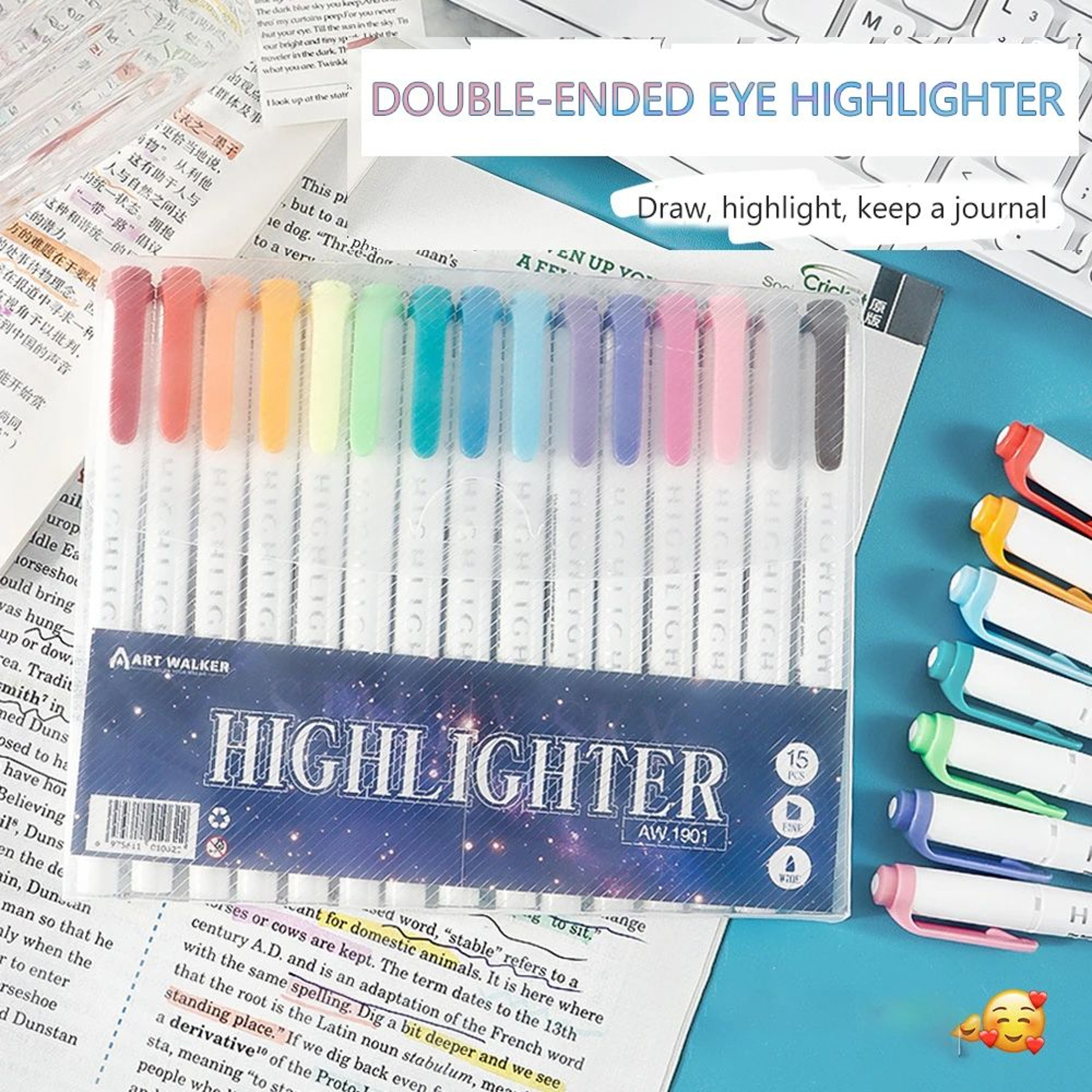 Dual Tip Pastel Highlighter Marker Set  Double Ended Fluorescent Art  Study Pens 6