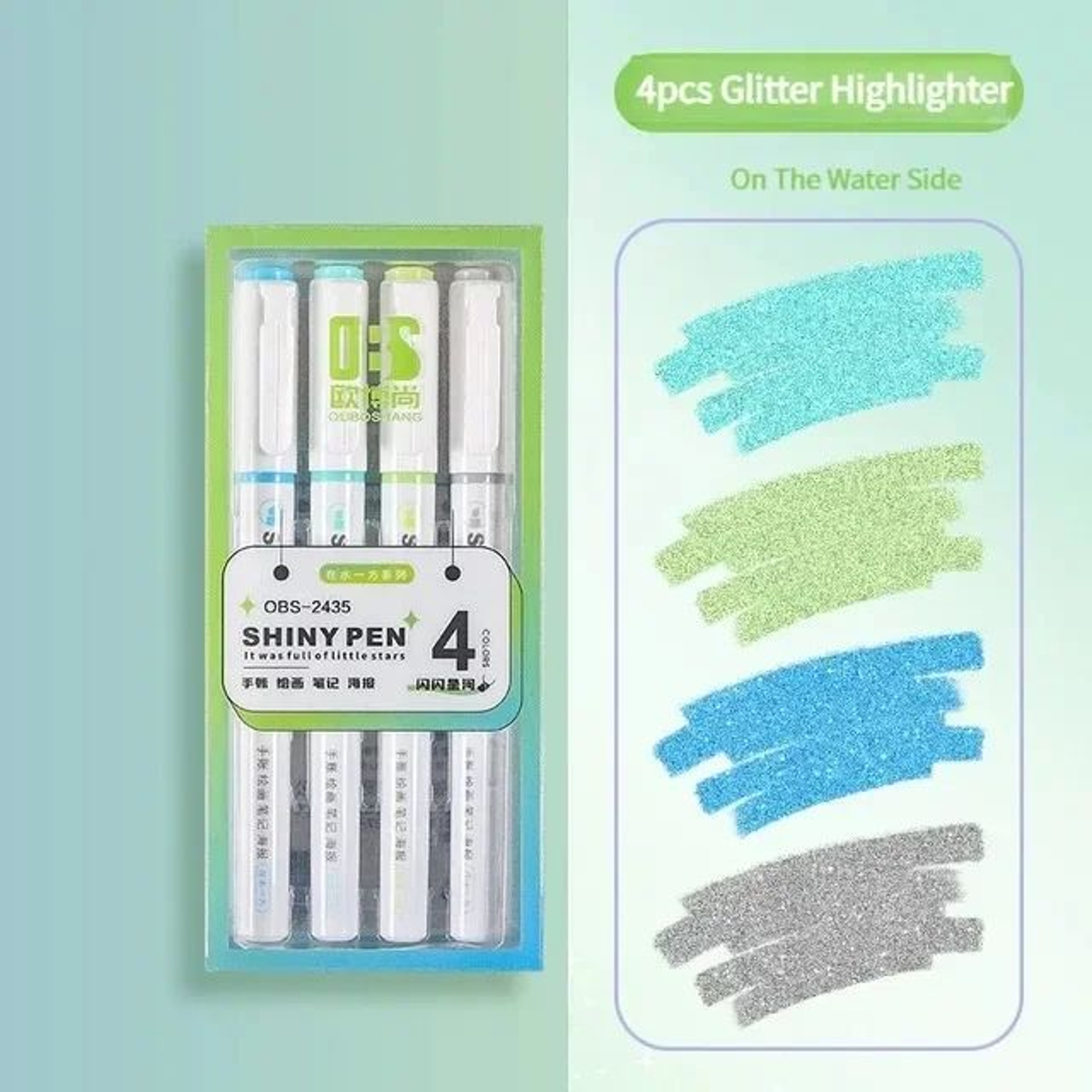 Kawaii Glitter Pastel Highlighter Pen Set  Fine Tip Sparkle Study  Scrapbook Markers 4 Colors 2