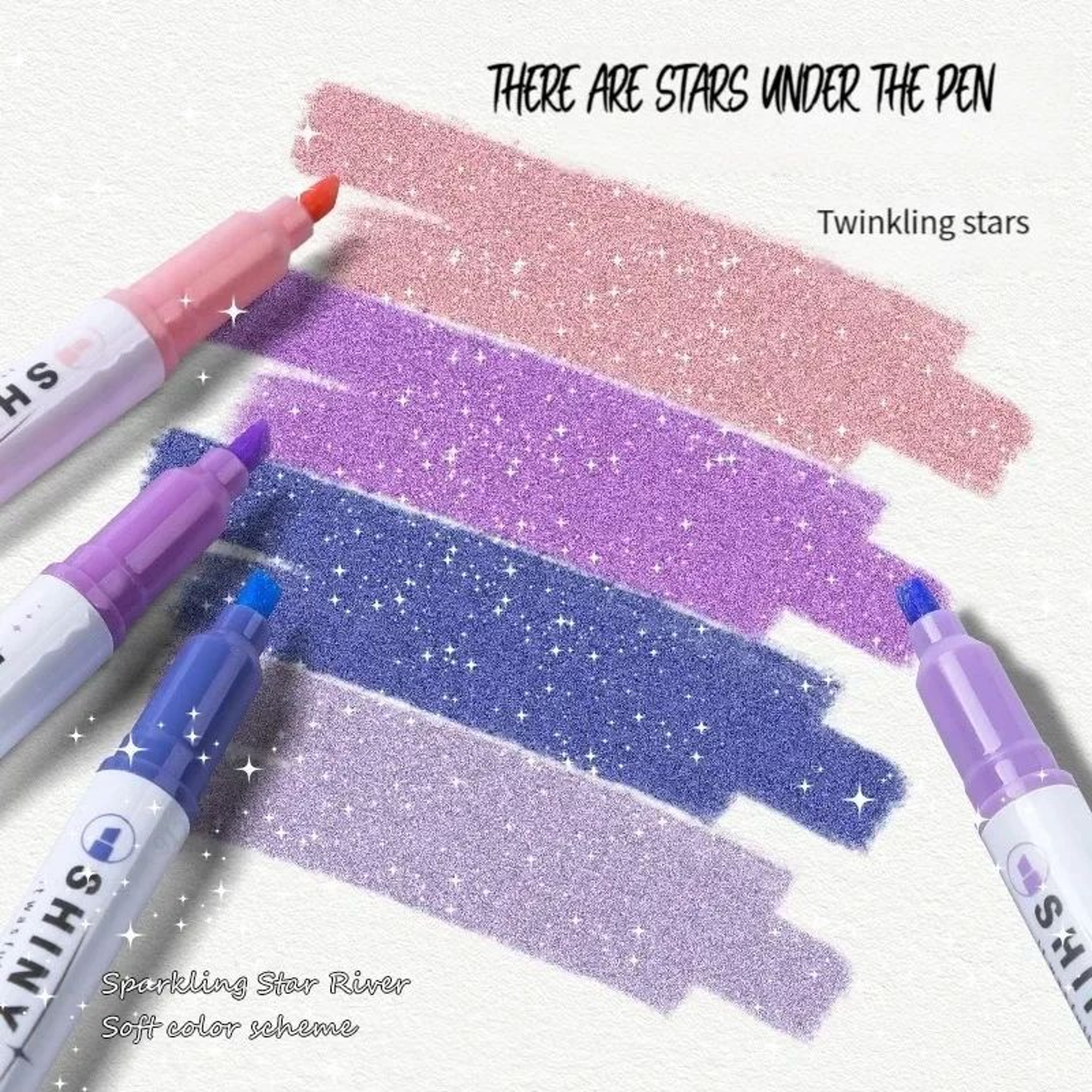 Kawaii Glitter Pastel Highlighter Pen Set  Fine Tip Sparkle Study  Scrapbook Markers 4 Colors 4