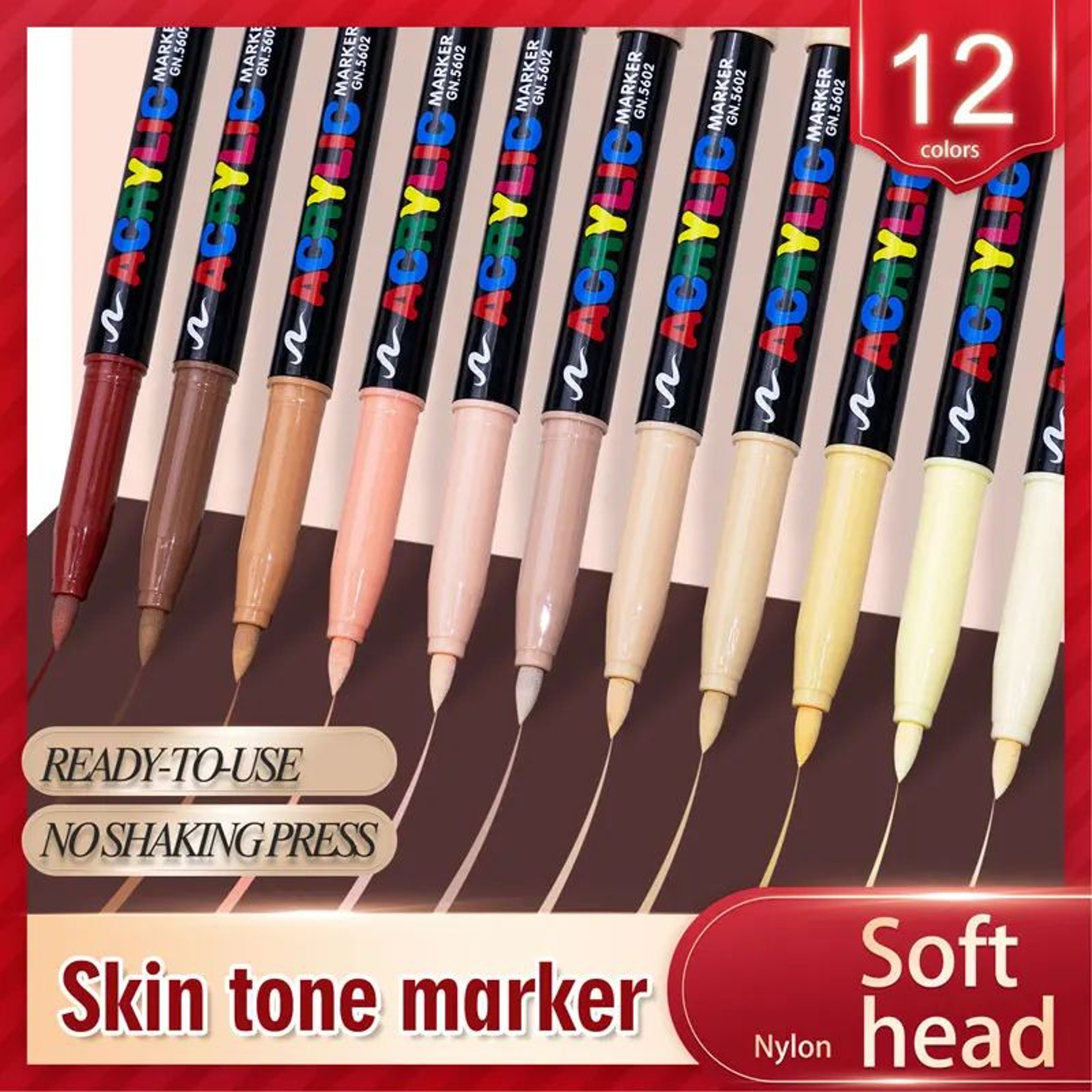 12Color Skin Tone Acrylic Brush Markers  Waterproof Soft Nylon Tip Art Pens For Portrait Drawing 2