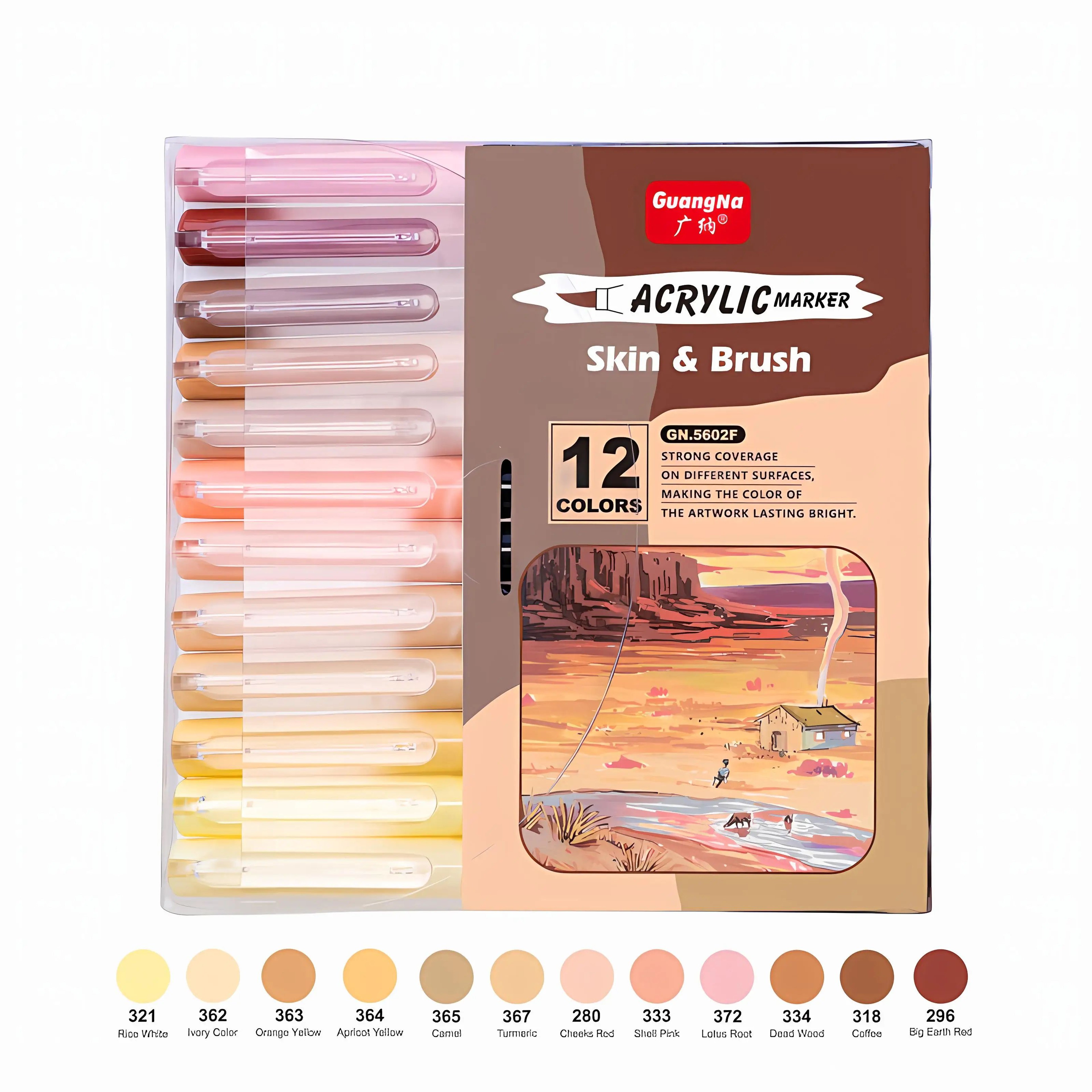 12Color Skin Tone Acrylic Brush Markers  Waterproof Soft Nylon Tip Art Pens For Portrait Drawing 6