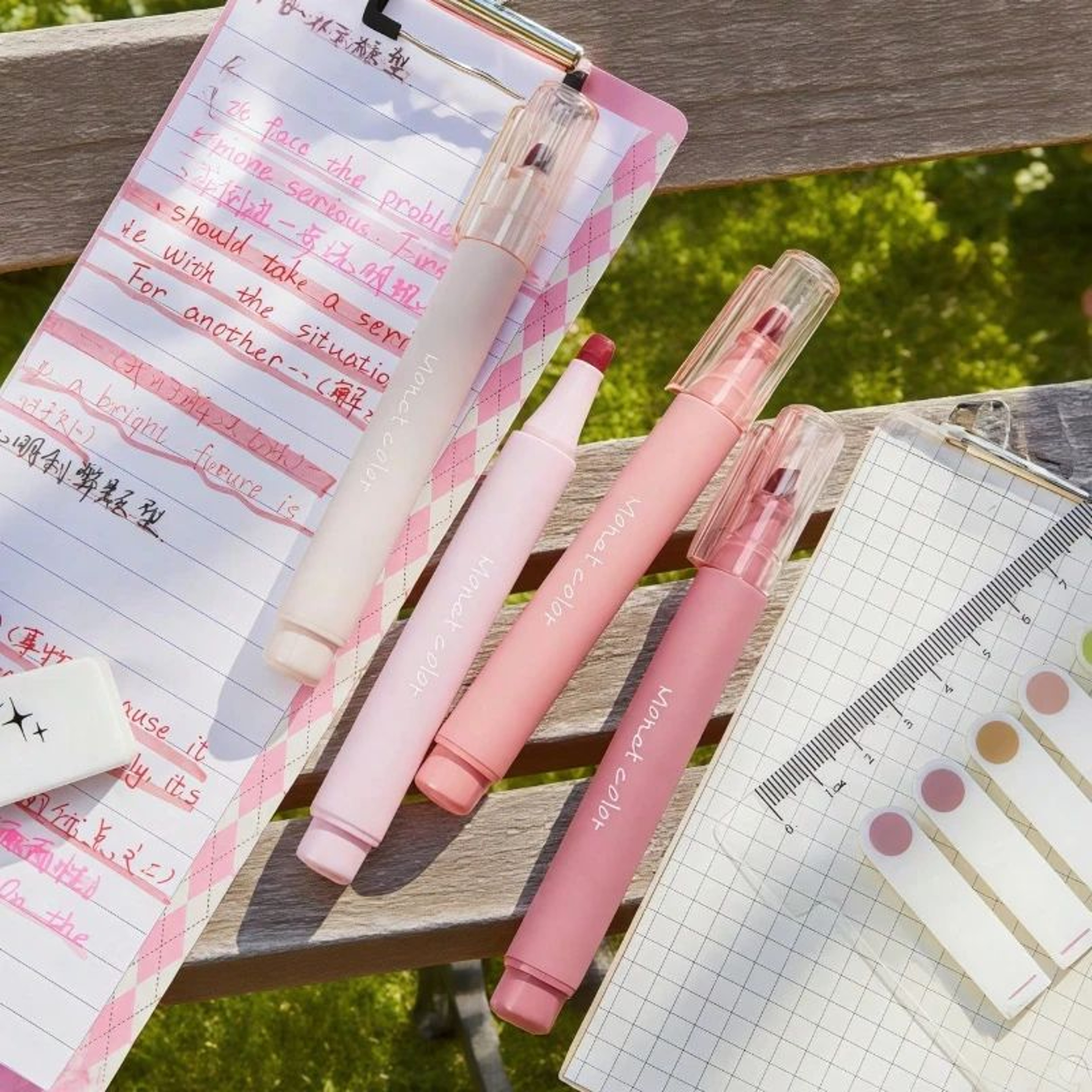 Morandi Pink Soft Touch Gel Highlighter Pens  4 Pack QuickDry WaterBased Study Markers 3