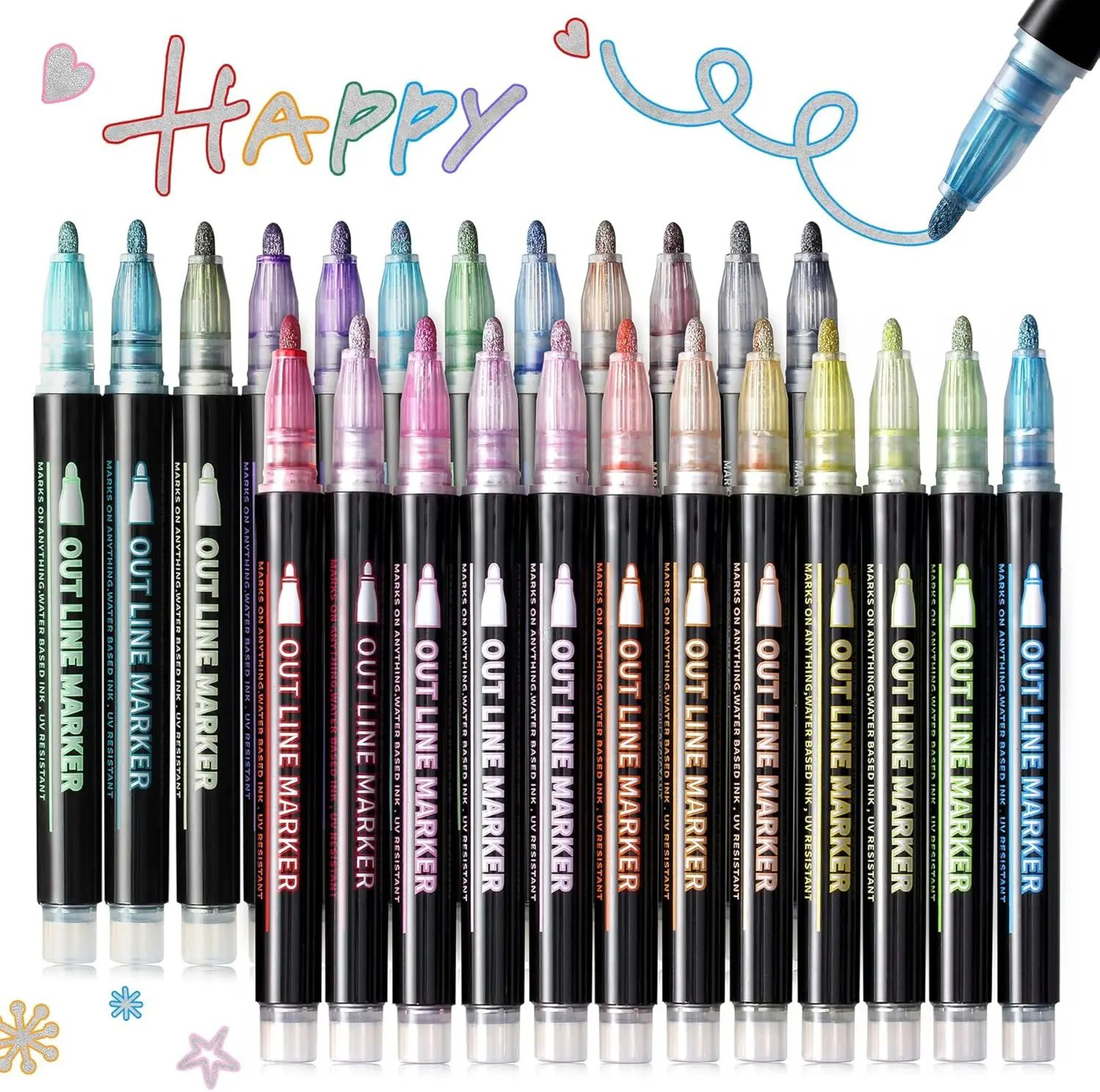 Double Line Metallic Outline Highlighter Pens Set  Magic Glitter Drawing Markers For Creative Art   0