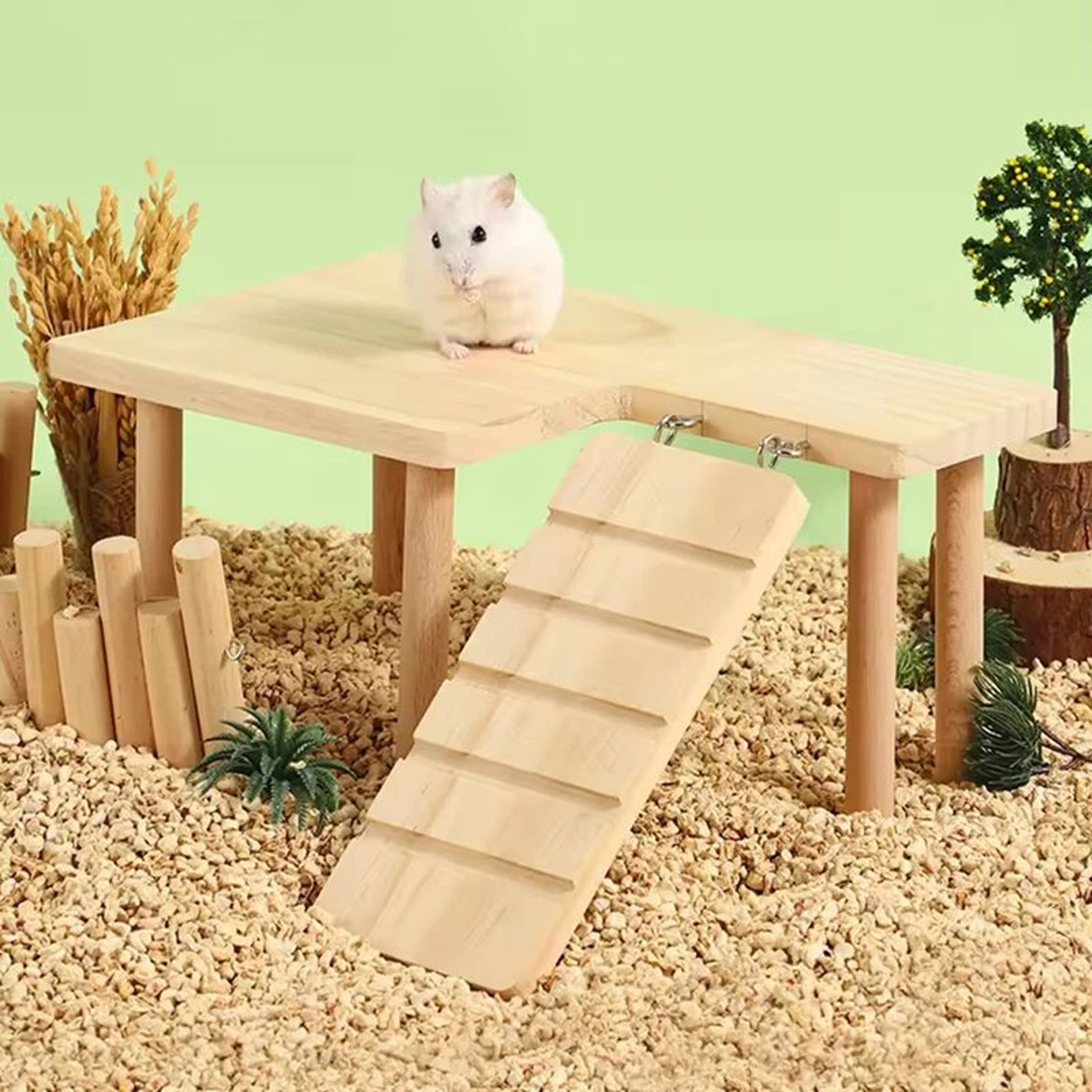 Wooden Hamster Ladder Platform Playground  Climbing Stairs Jumping Board Toy For Small Pets Cage 4