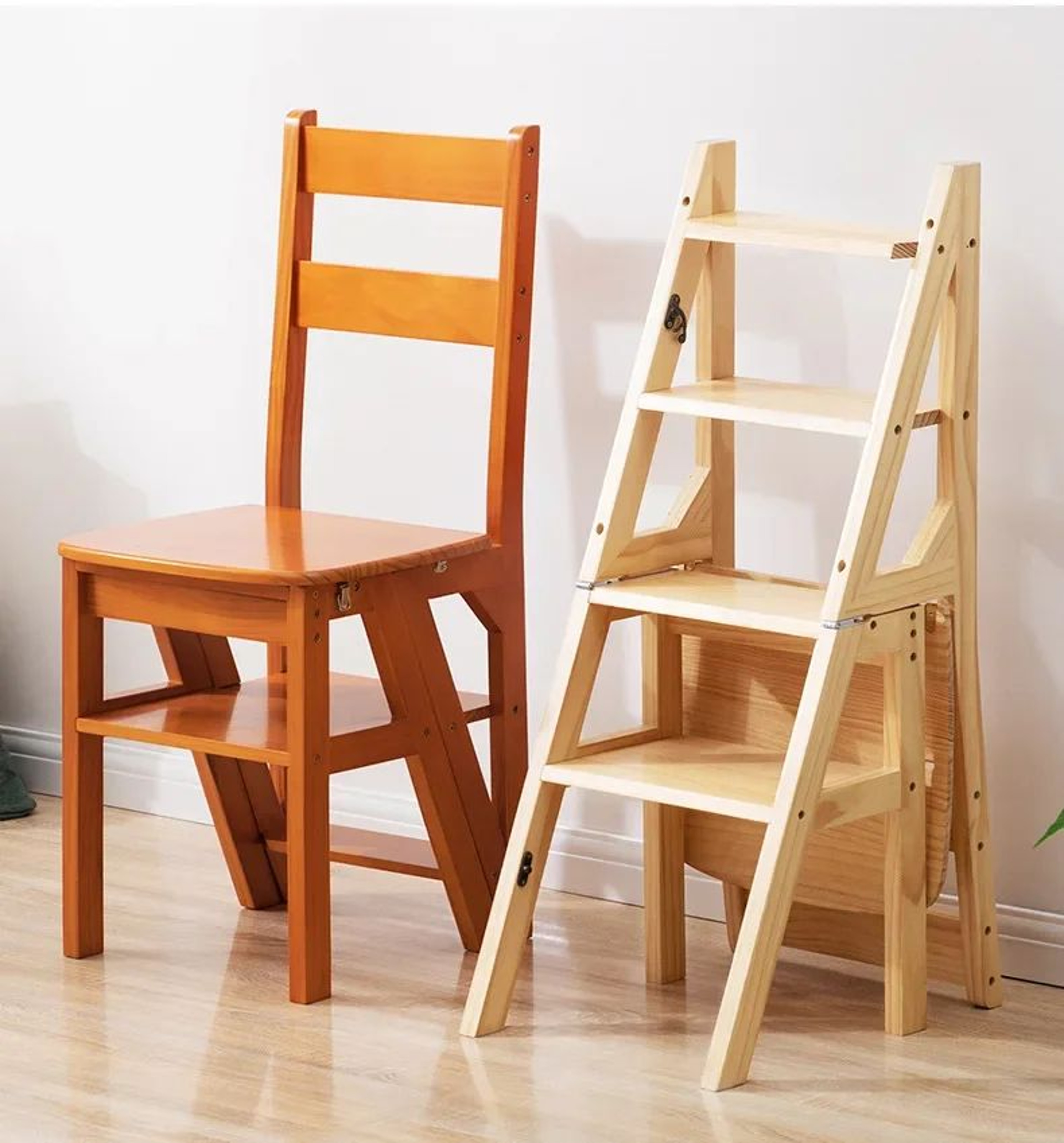 Solid Wood Folding Ladder Chair Stool  2in1 Step Ladder  Seat For Home Use 0