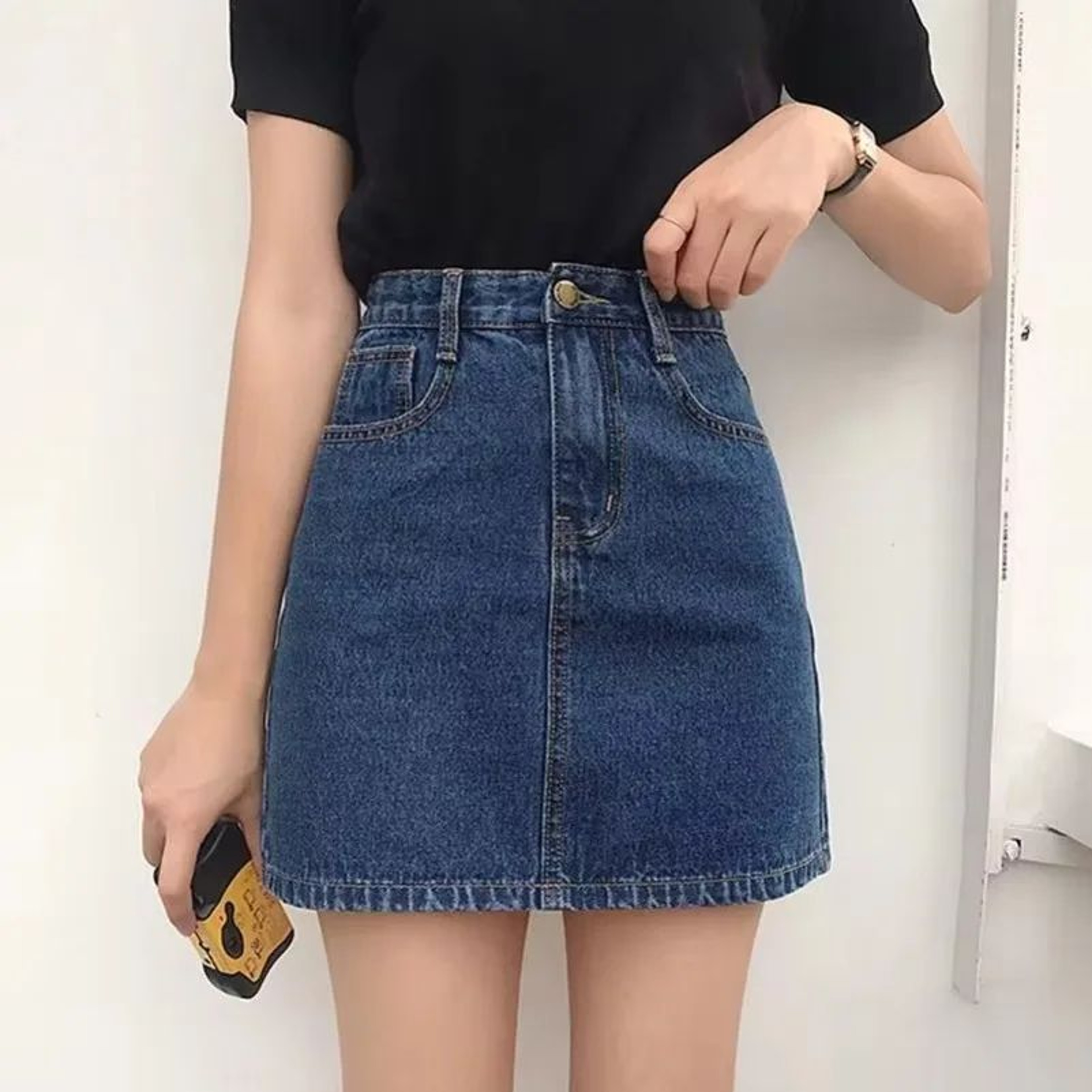 Womens High Waist Denim Mini Skirt  Slim Fit Y2K Jean Skirt With Pockets 0