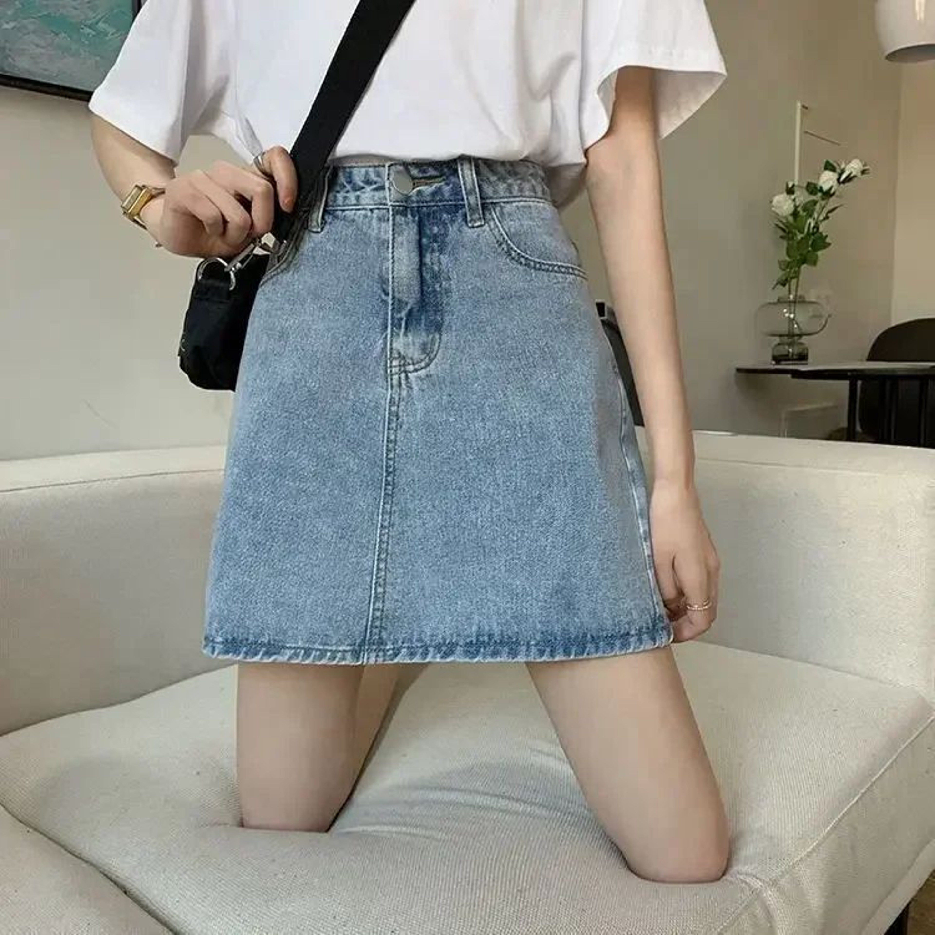 Womens High Waist Denim Mini Skirt  Slim Fit Y2K Jean Skirt With Pockets 8
