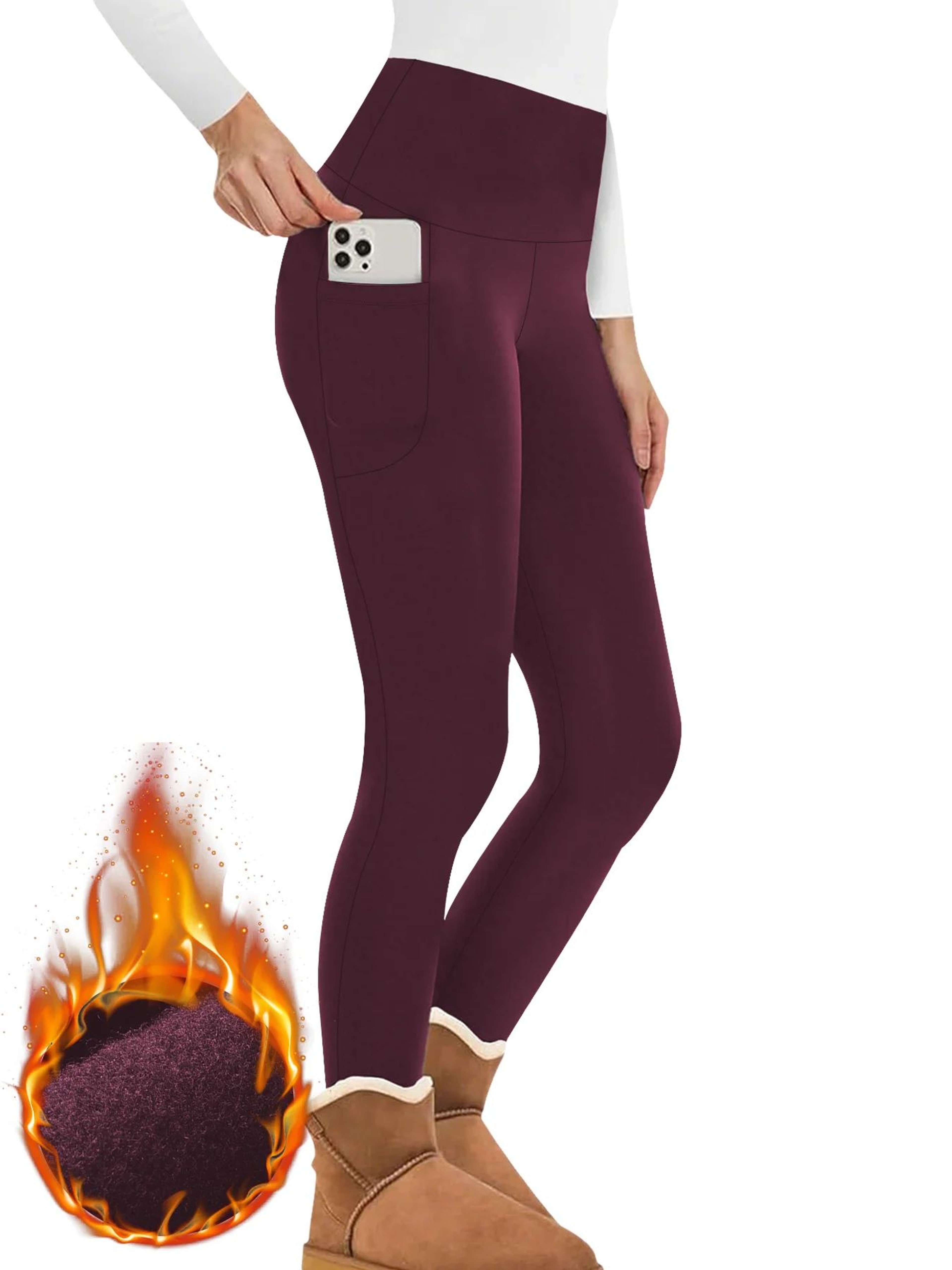 Womens Winter Thermal Leggings With Pockets  High Waisted Fleece Lined Tummy Control Warm Workout R 6