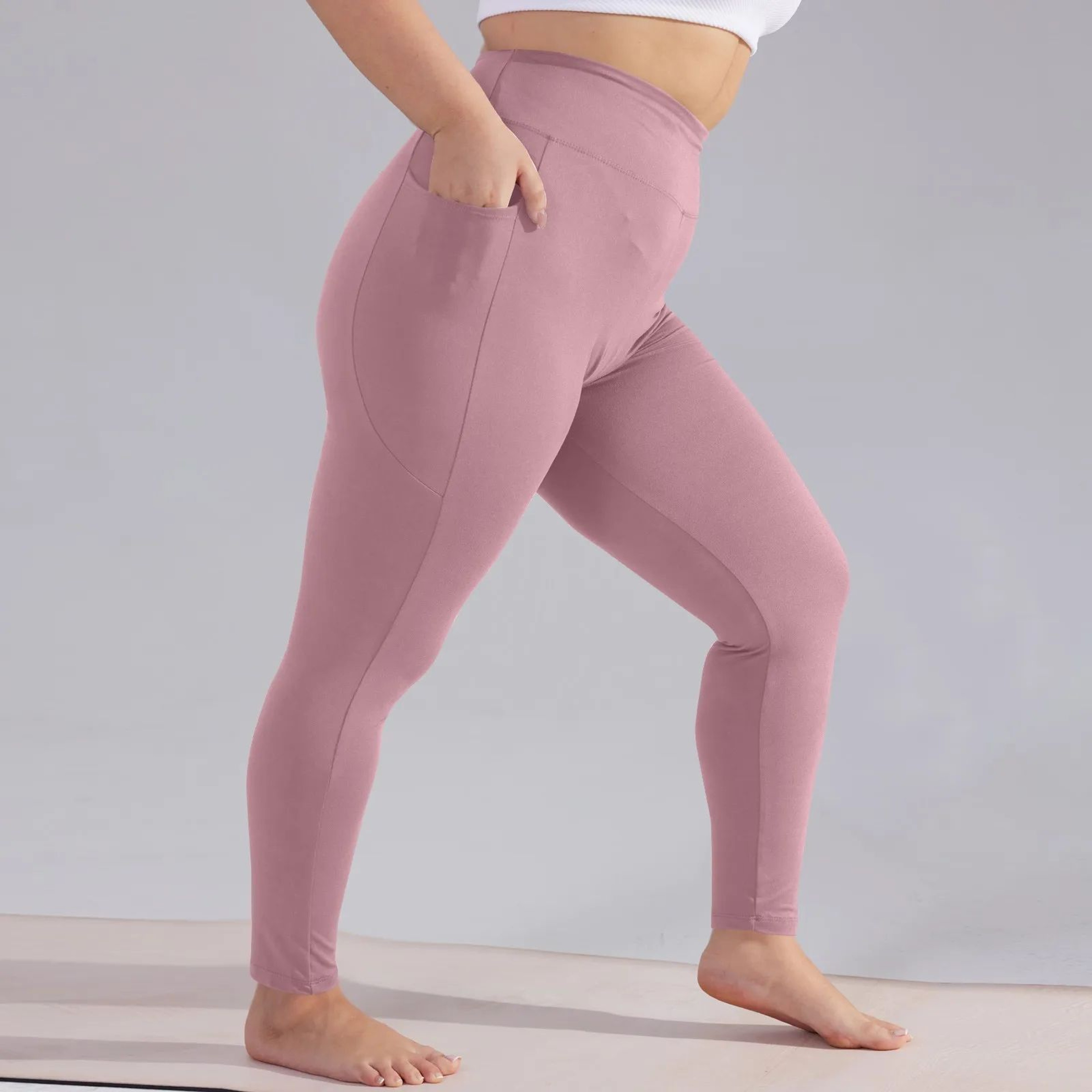 Plus Size High Waisted Yoga Capri Leggings With Pockets  Hip Lift Athletic Workout Sports Pants For 8