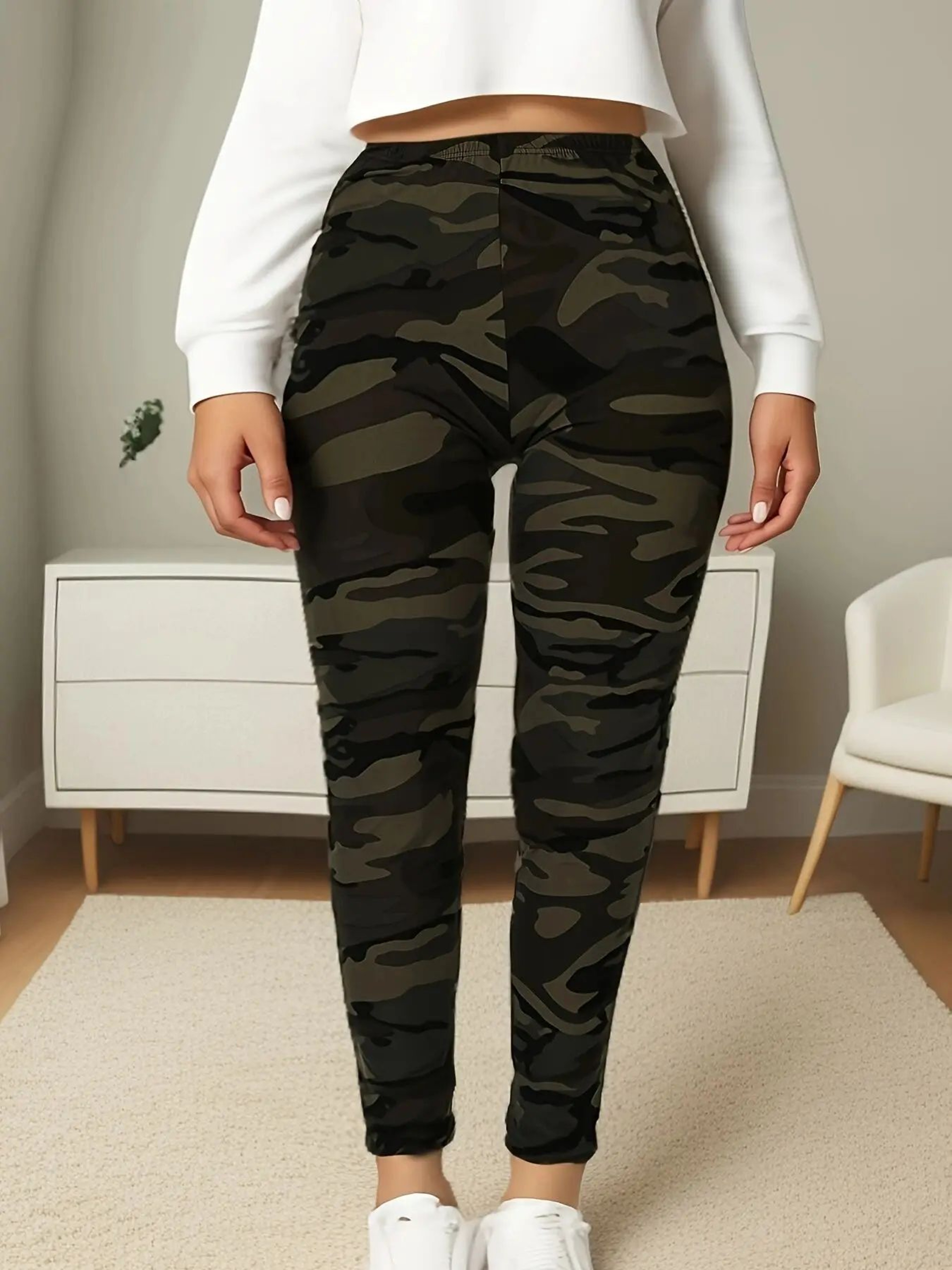 CUHAKCI Womens Plus Size HighStretch Military Camouflage Leggings  Seamless Soft Cropped Gym  Casua 3