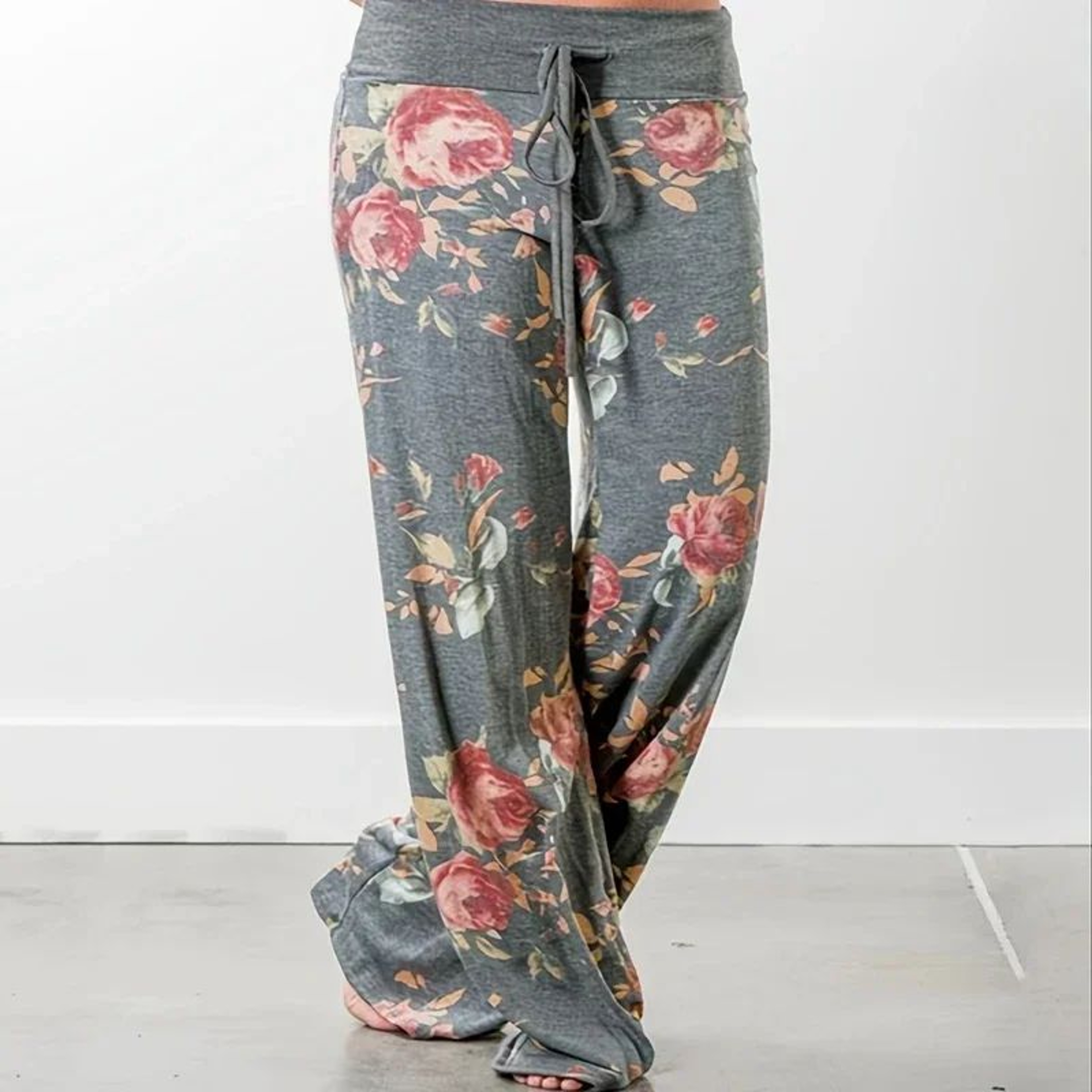 Womens Plus Size Floral Wide Leg Yoga Pants  Loose Fit Drawstring Casual Lounge Trousers 7