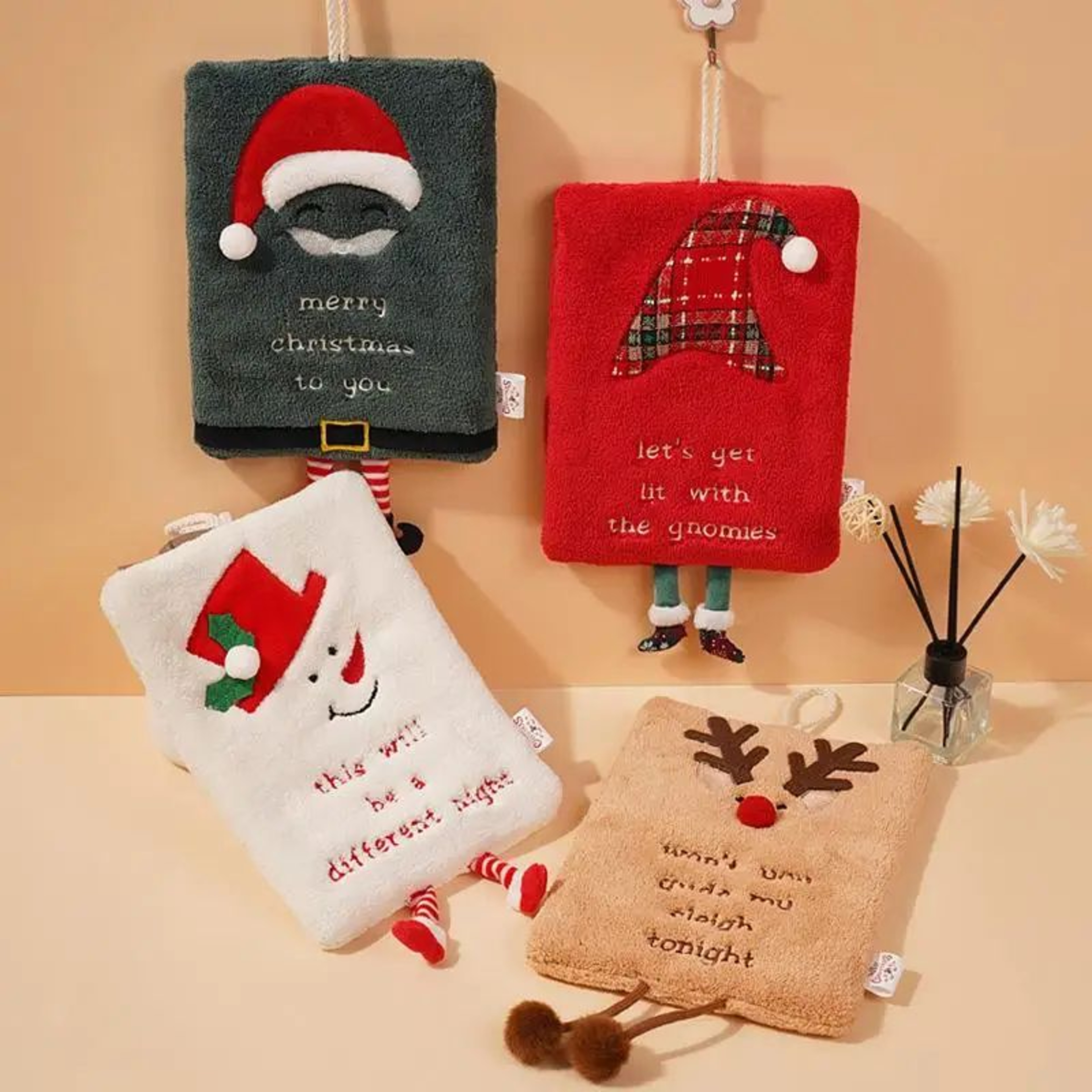 Christmas Cartoon Hanging Hand Towel  Thick Coral Fleece Absorbent Kitchen  Bathroom Cloth 3