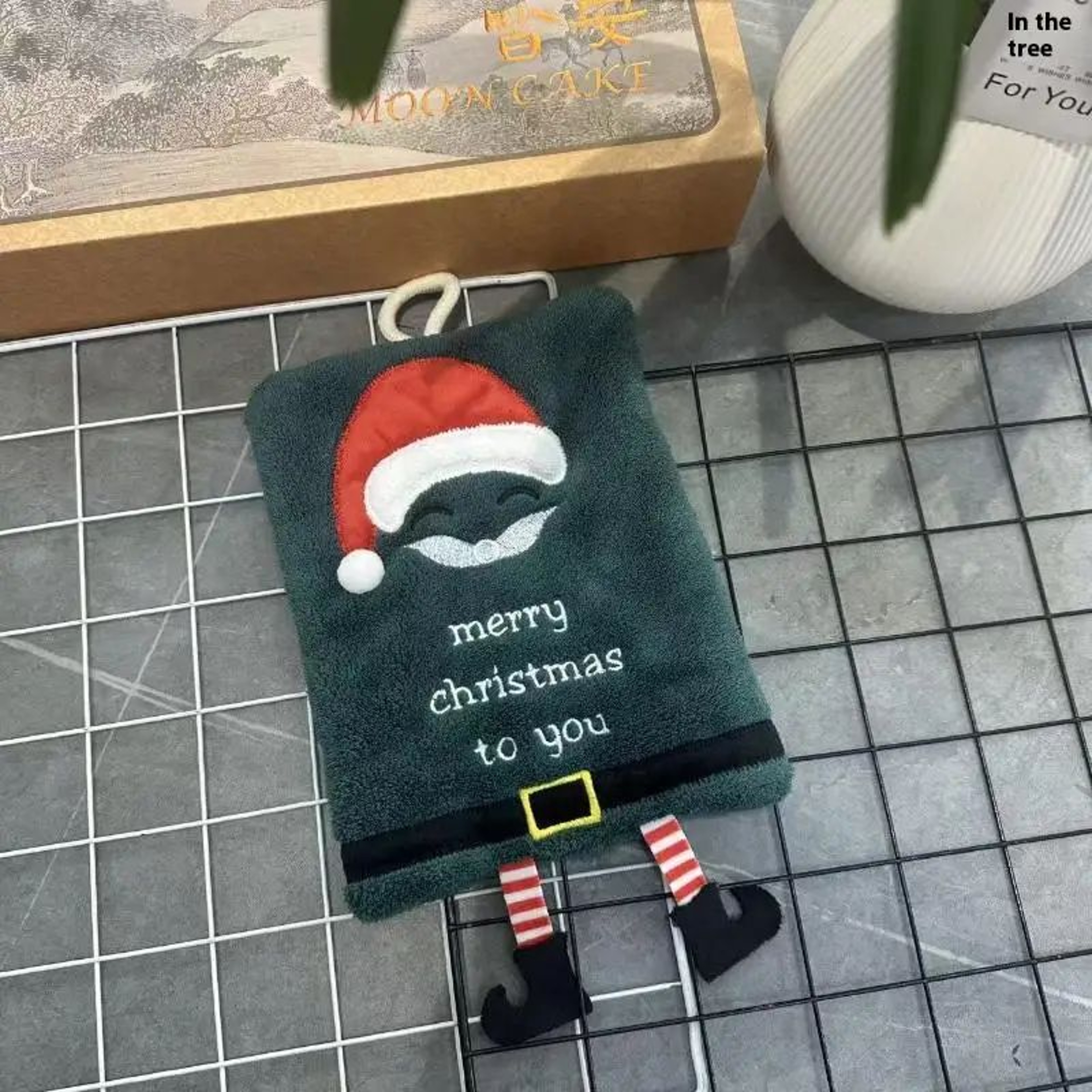 Christmas Cartoon Hanging Hand Towel  Thick Coral Fleece Absorbent Kitchen  Bathroom Cloth 6