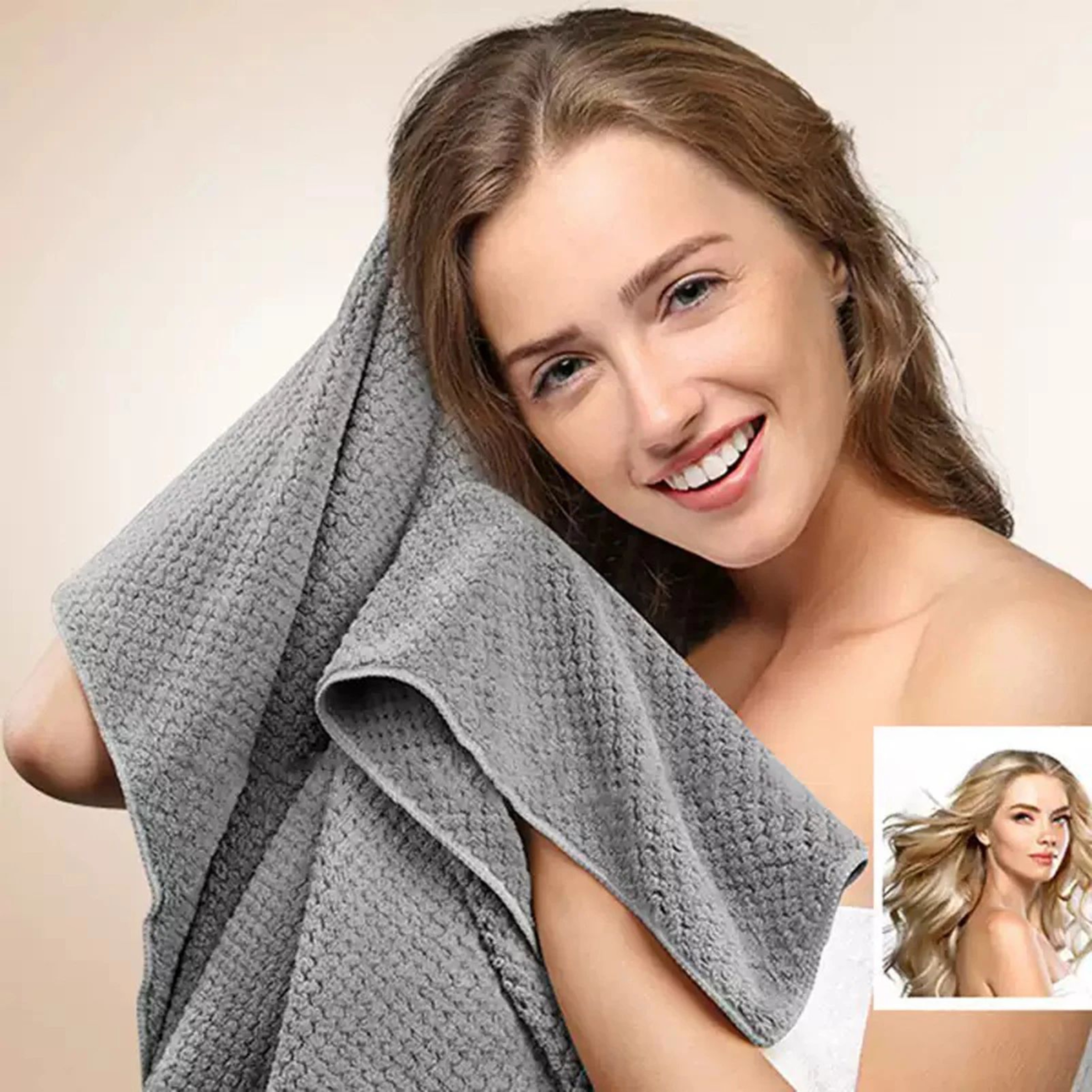 Large Microfiber Hair Towel Wrap  Ultra Soft QuickDry AntiFrizz Hair Turban With Elastic Loop 1