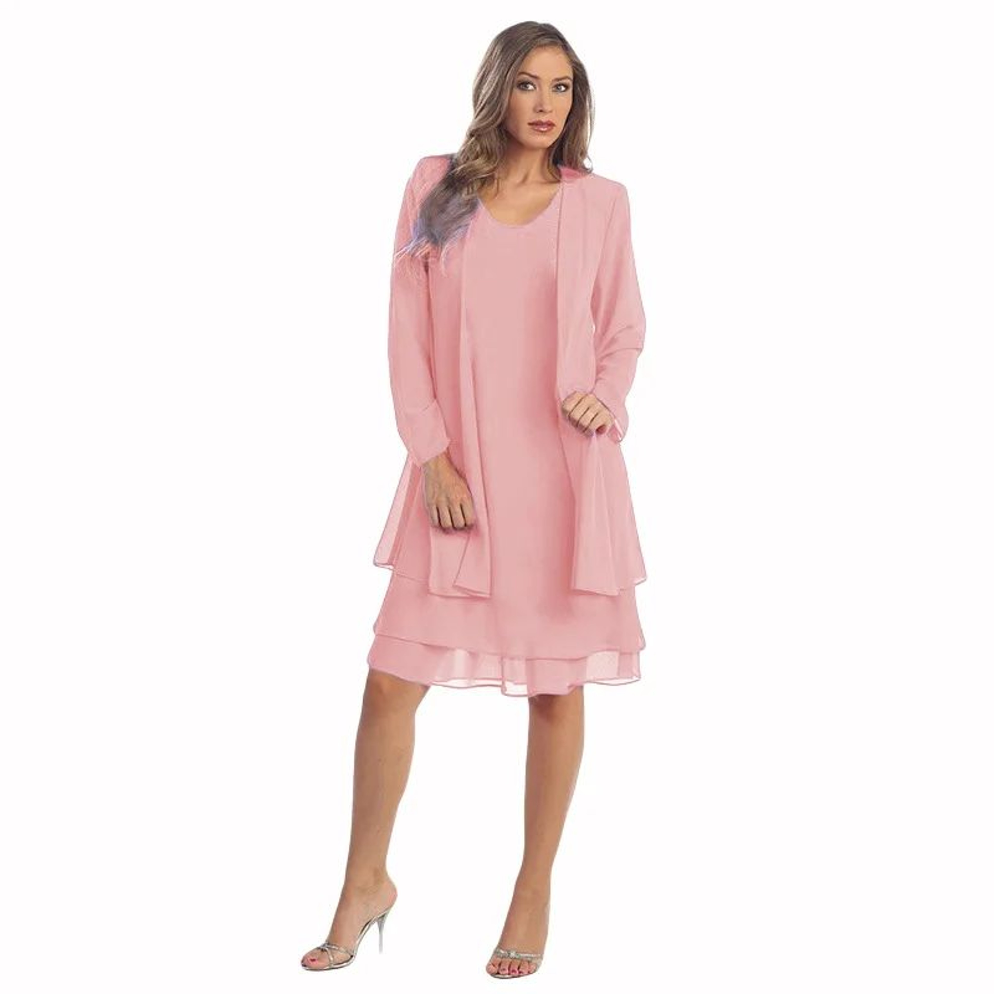 Yihddy Womens 2Piece Chiffon Dress Set  Elegant Long Sleeve Cardigan  KneeLength Party Dress Plus S 8